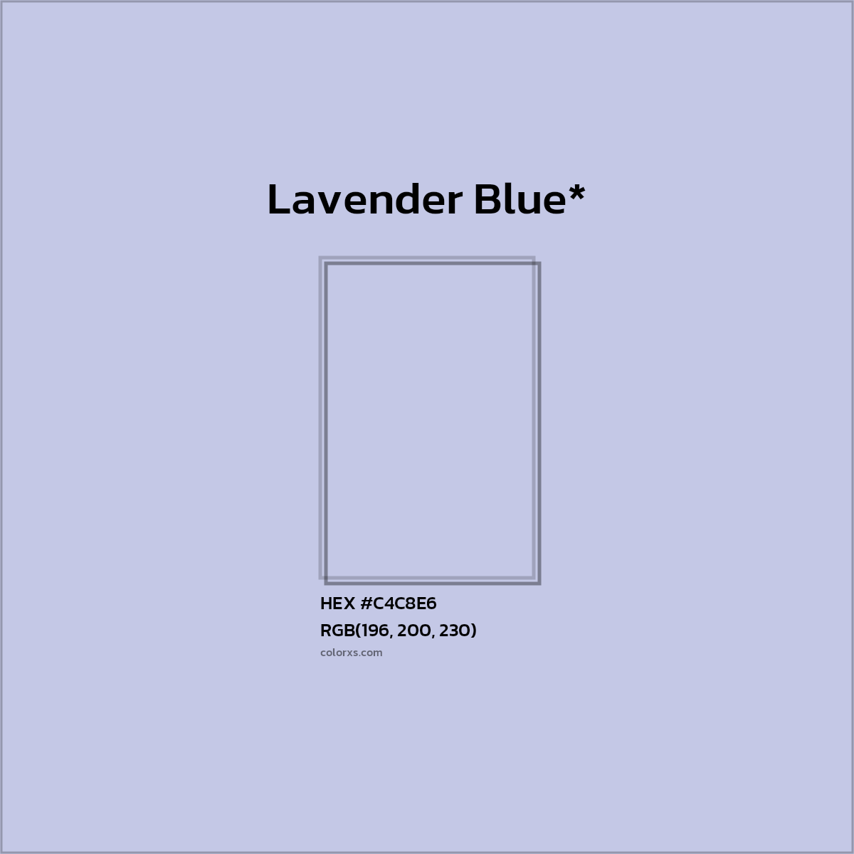 #C4C8E6 hex color. RGB, RYB, CMYK, HSL, HSV codes and color conversions. Matching color names, palettes, paints.