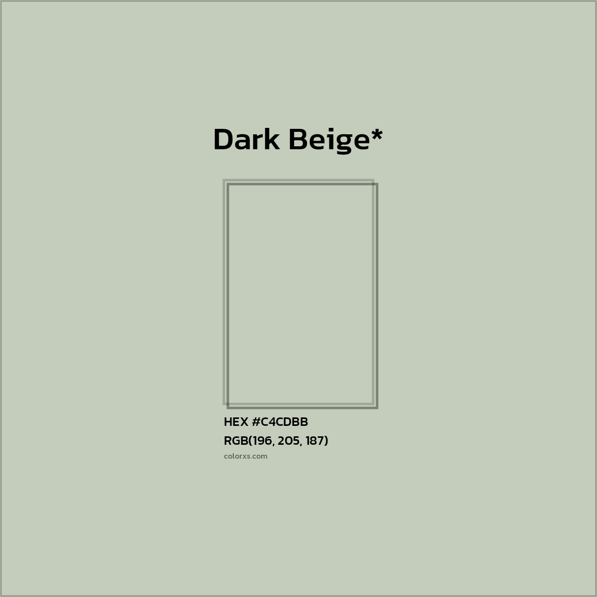 #C4CDBB hex color. RGB, RYB, CMYK, HSL, HSV codes and color conversions. Matching color names, palettes, paints.