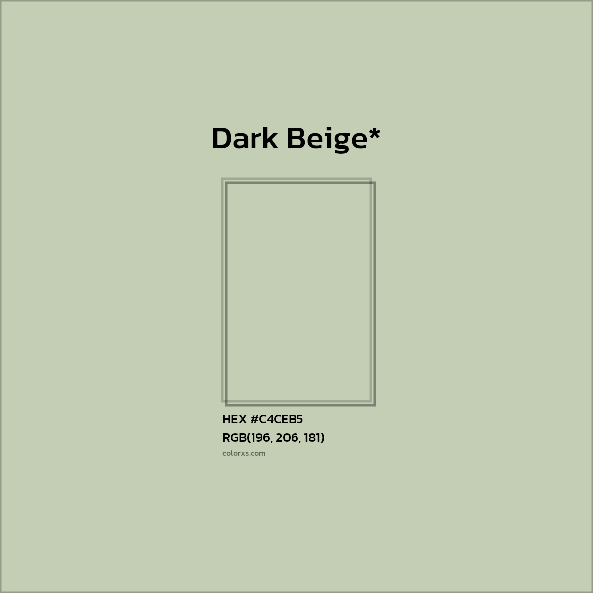#C4CEB5 hex color. RGB, RYB, CMYK, HSL, HSV codes and color conversions. Matching color names, palettes, paints.