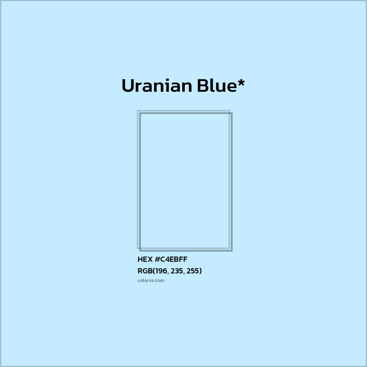#C4EBFF hex color. RGB, RYB, CMYK, HSL, HSV codes and color conversions. Matching color names, palettes, paints.