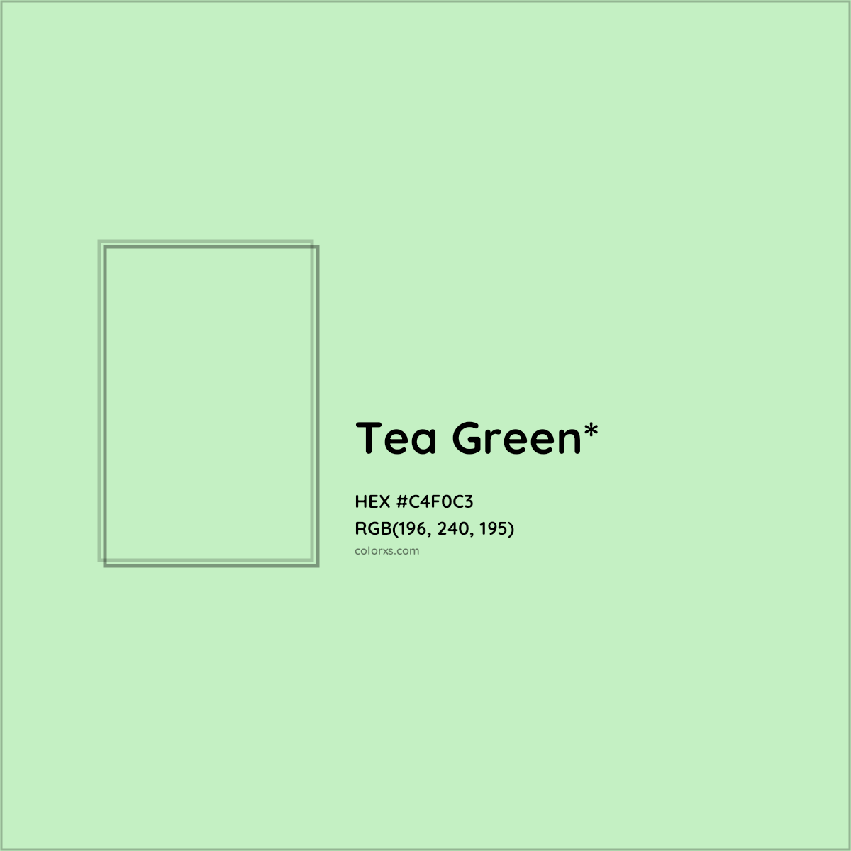 #C4F0C3 hex color. RGB, RYB, CMYK, HSL, HSV codes and color conversions. Matching color names, palettes, paints.