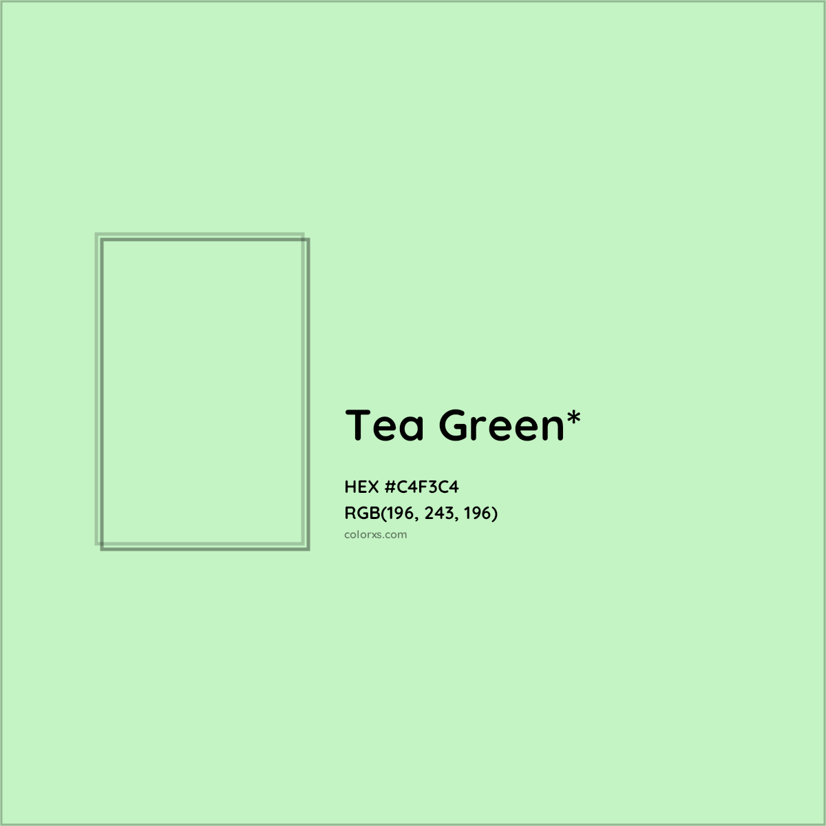 #C4F3C4 hex color. RGB, RYB, CMYK, HSL, HSV codes and color conversions. Matching color names, palettes, paints.