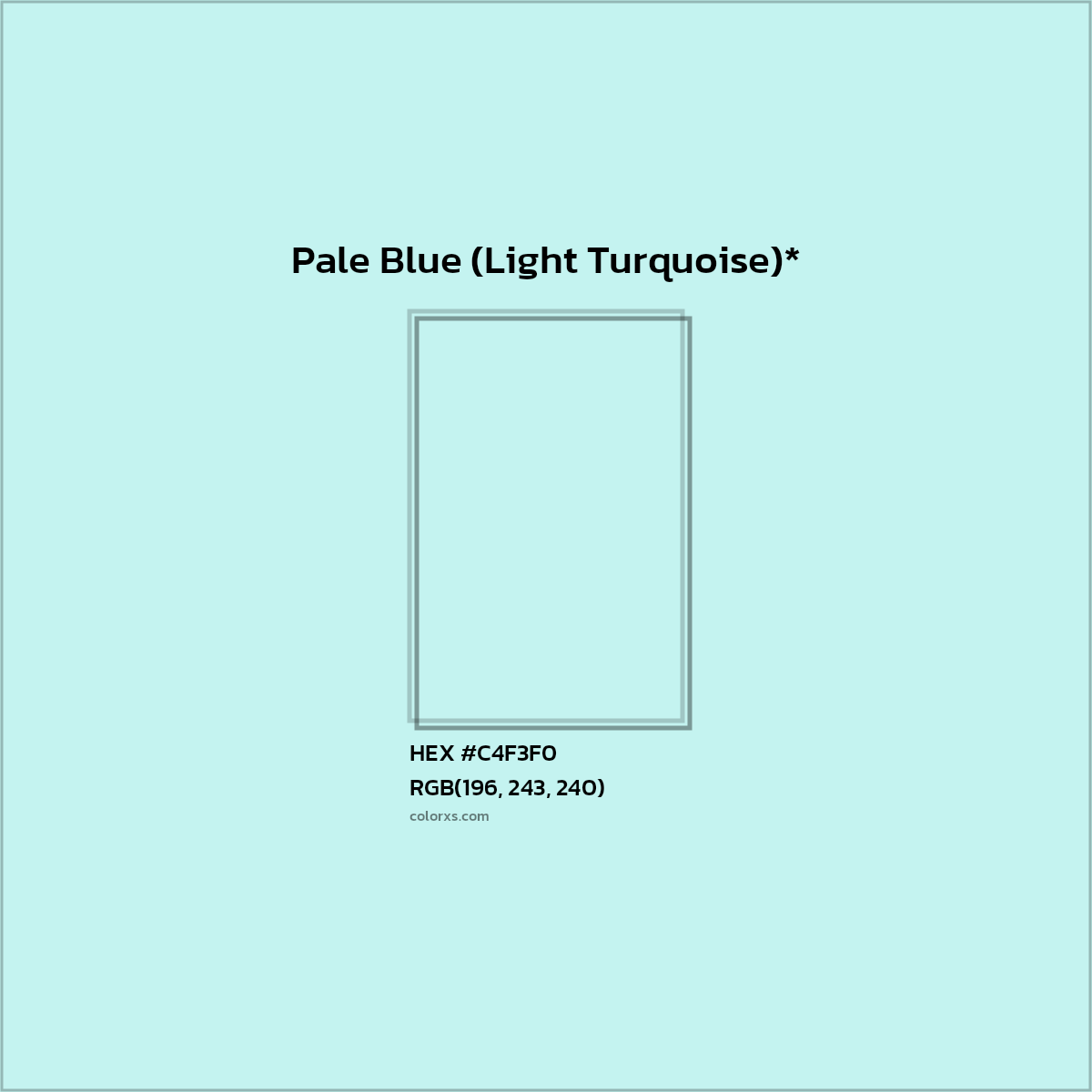 #C4F3F0 hex color. RGB, RYB, CMYK, HSL, HSV codes and color conversions. Matching color names, palettes, paints.
