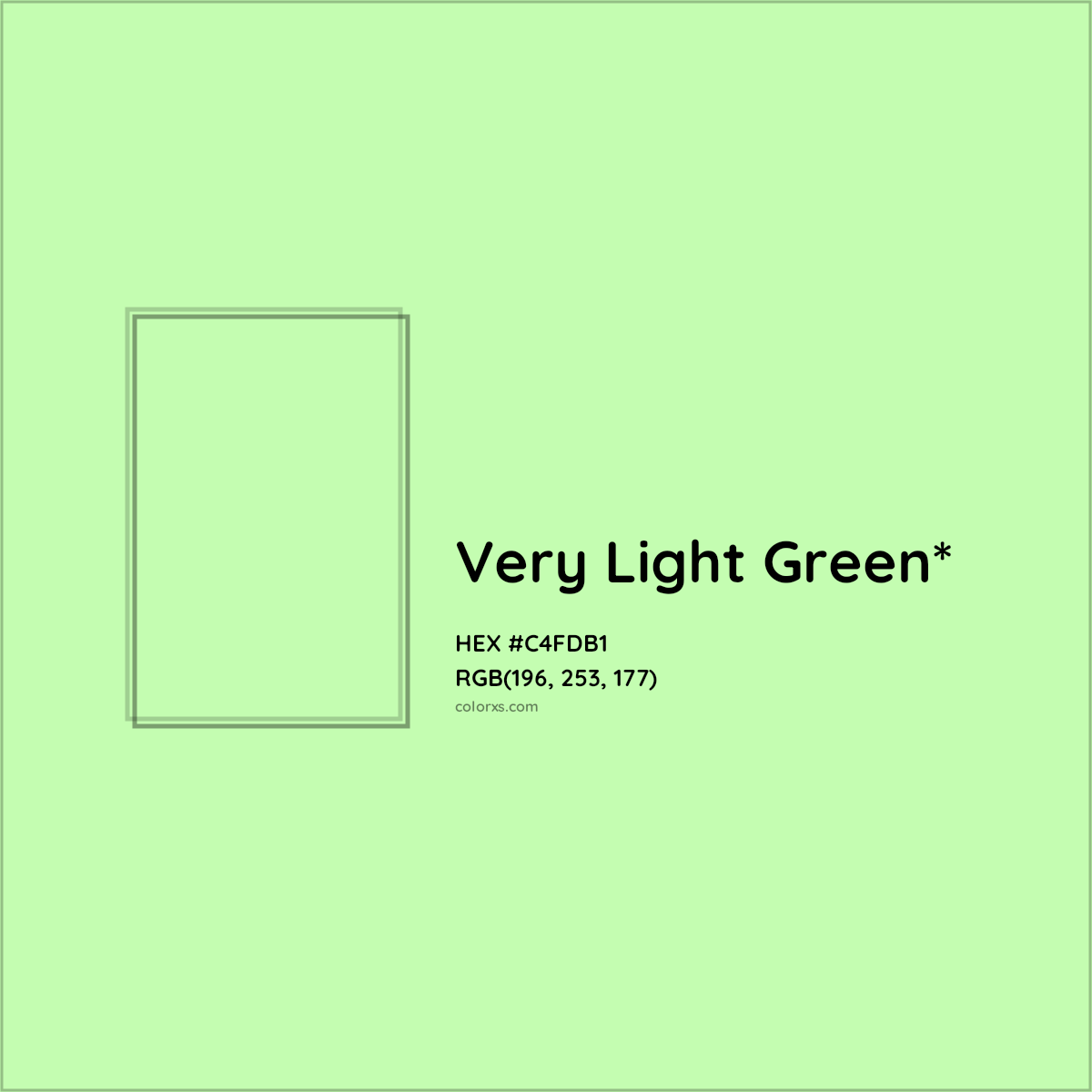 #C4FDB1 hex color. RGB, RYB, CMYK, HSL, HSV codes and color conversions. Matching color names, palettes, paints.