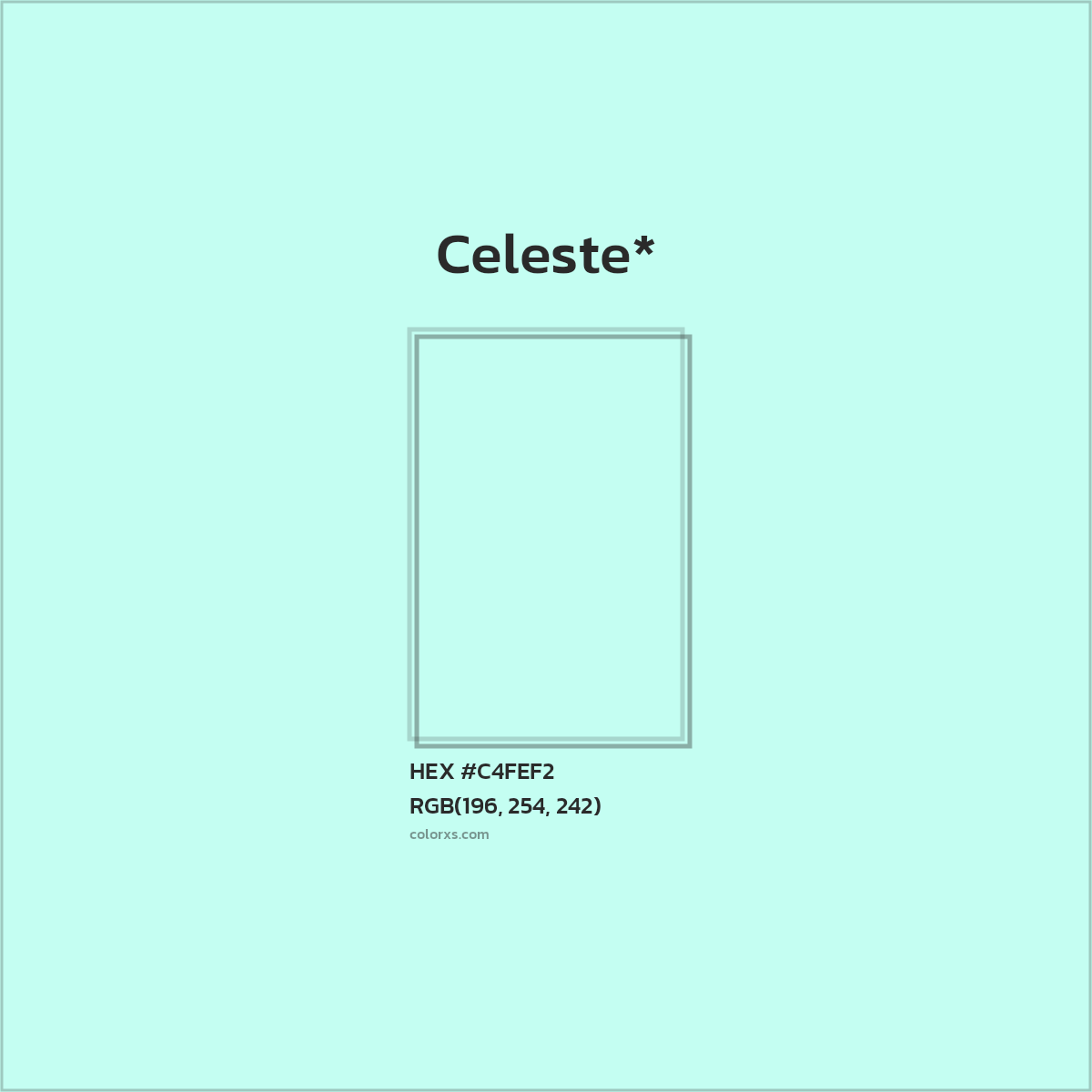 #C4FEF2 hex color. RGB, RYB, CMYK, HSL, HSV codes and color conversions. Matching color names, palettes, paints.