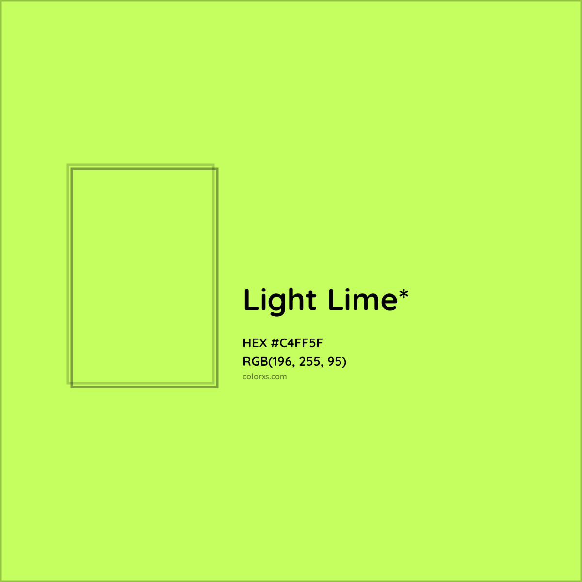 #C4FF5F hex color. RGB, RYB, CMYK, HSL, HSV codes and color conversions. Matching color names, palettes, paints.