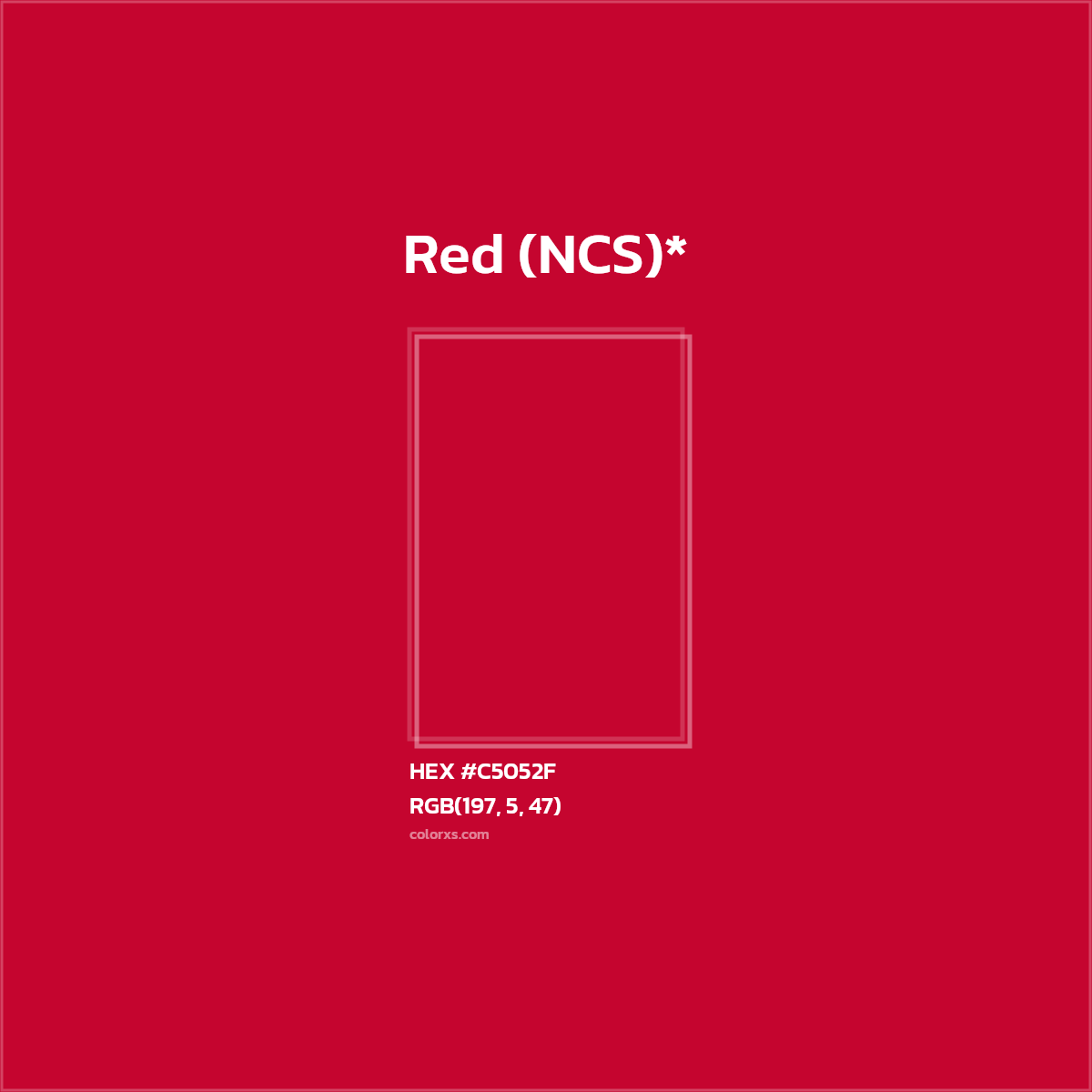 #C5052F hex color. RGB, RYB, CMYK, HSL, HSV codes and color conversions. Matching color names, palettes, paints.