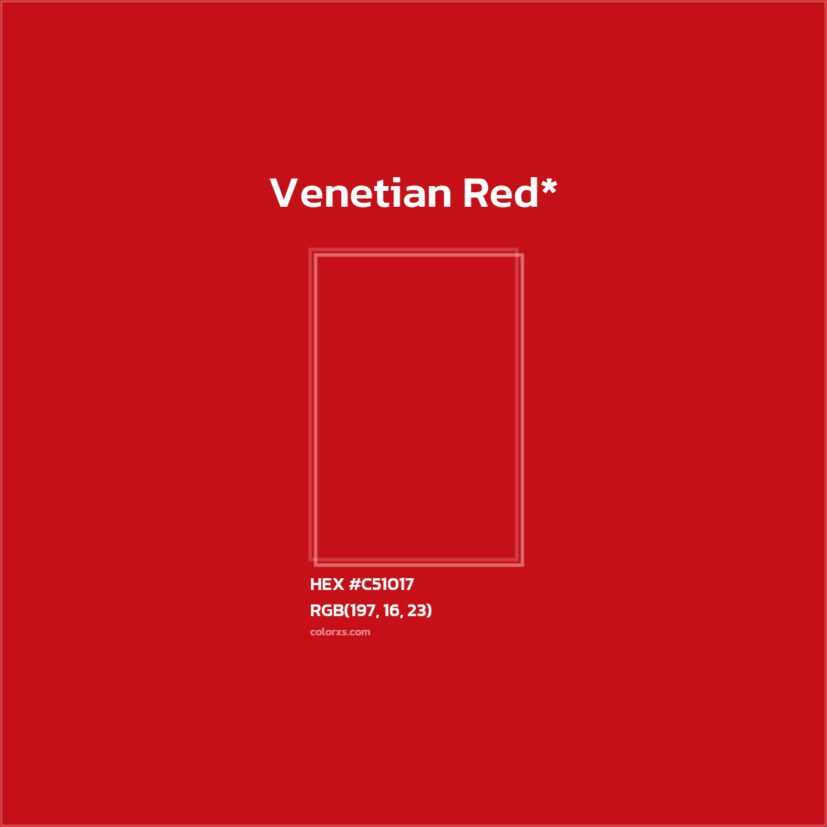 #C51017 hex color. RGB, RYB, CMYK, HSL, HSV codes and color conversions. Matching color names, palettes, paints.