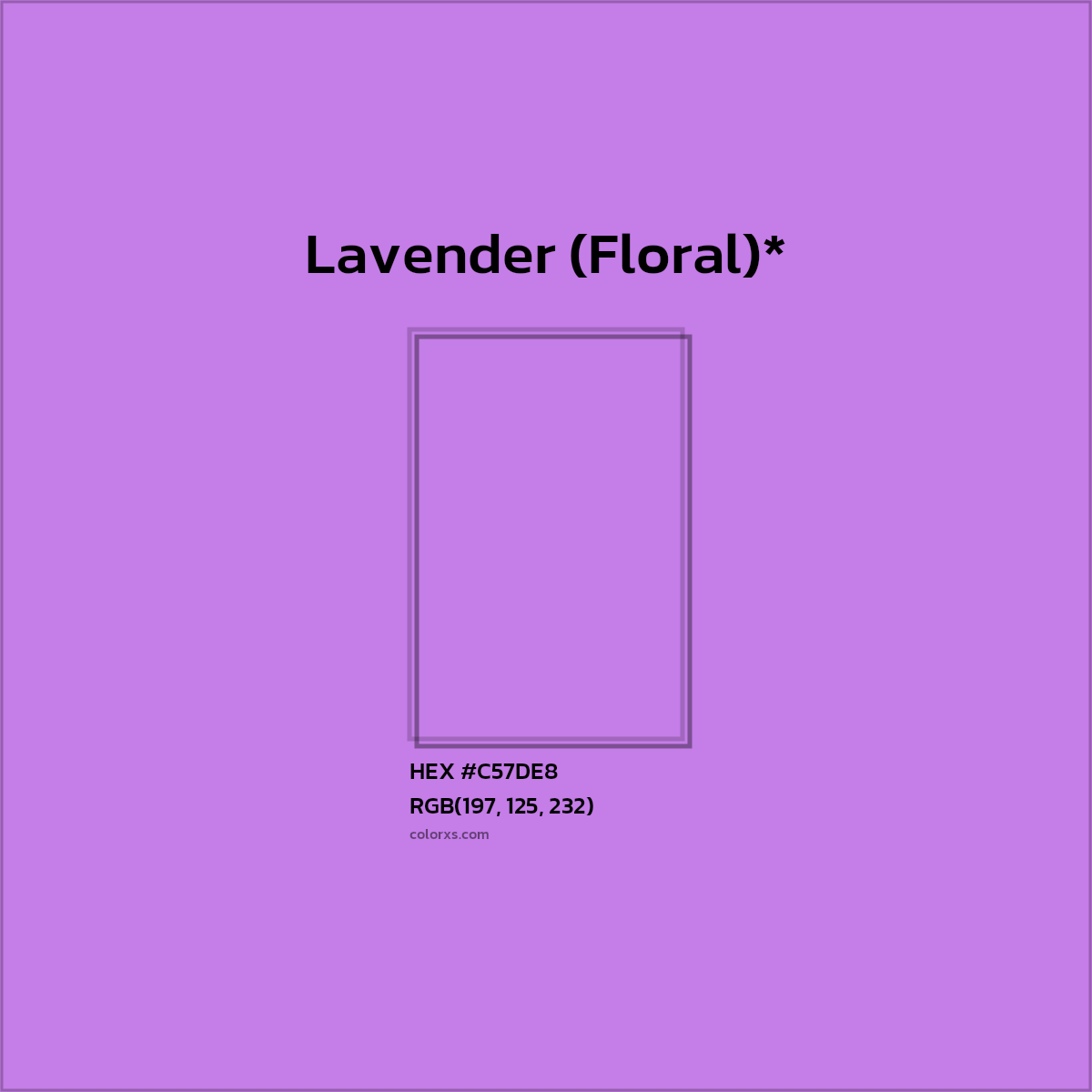 #C57DE8 hex color. RGB, RYB, CMYK, HSL, HSV codes and color conversions. Matching color names, palettes, paints.