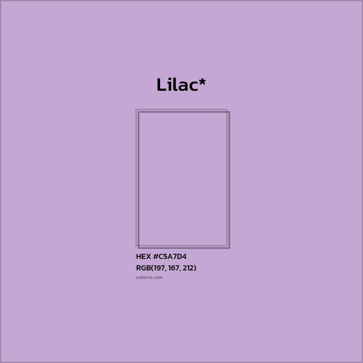 #C5A7D4 hex color. RGB, RYB, CMYK, HSL, HSV codes and color conversions. Matching color names, palettes, paints.