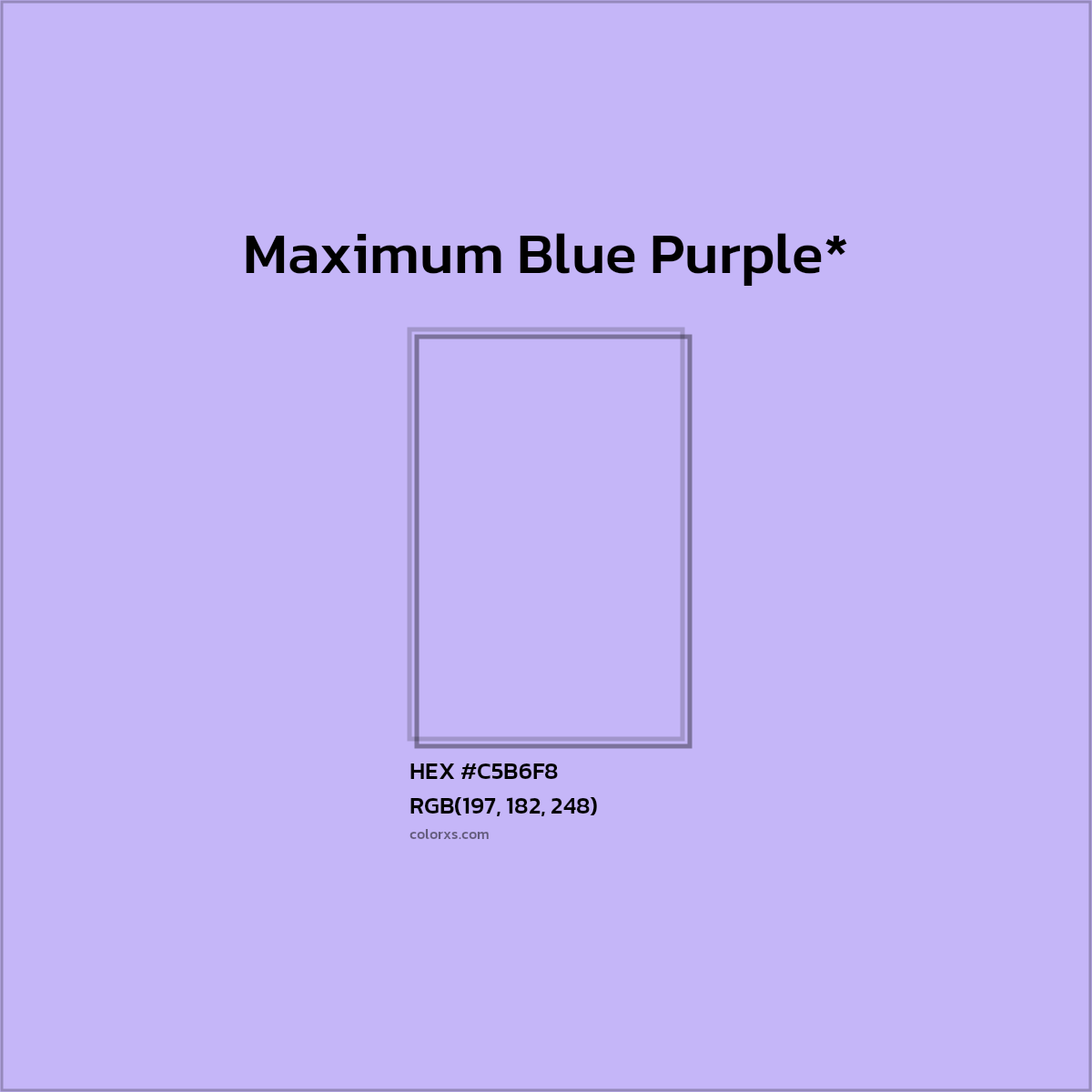 #C5B6F8 hex color. RGB, RYB, CMYK, HSL, HSV codes and color conversions. Matching color names, palettes, paints.