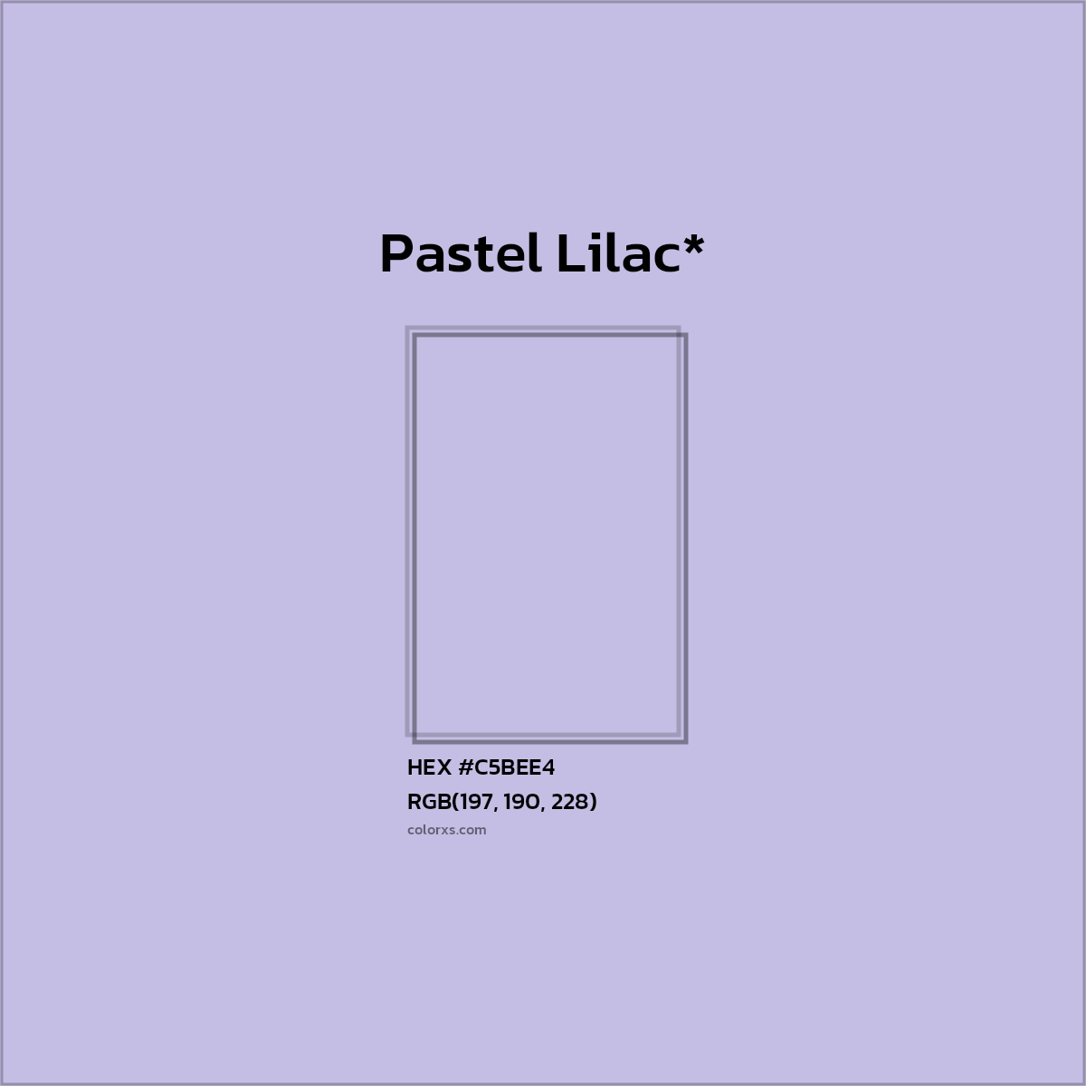 #C5BEE4 hex color. RGB, RYB, CMYK, HSL, HSV codes and color conversions. Matching color names, palettes, paints.