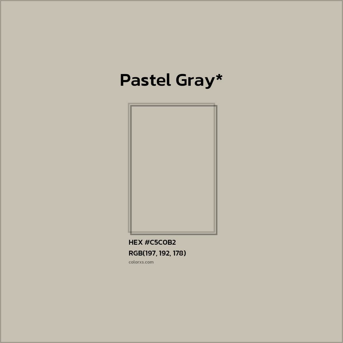 #C5C0B2 hex color. RGB, RYB, CMYK, HSL, HSV codes and color conversions. Matching color names, palettes, paints.