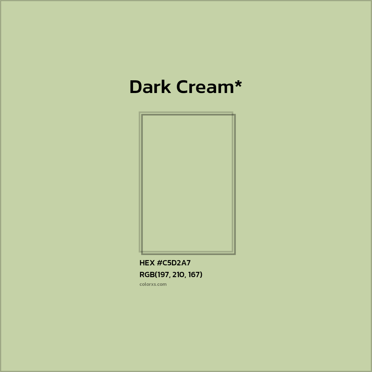 #C5D2A7 hex color. RGB, RYB, CMYK, HSL, HSV codes and color conversions. Matching color names, palettes, paints.