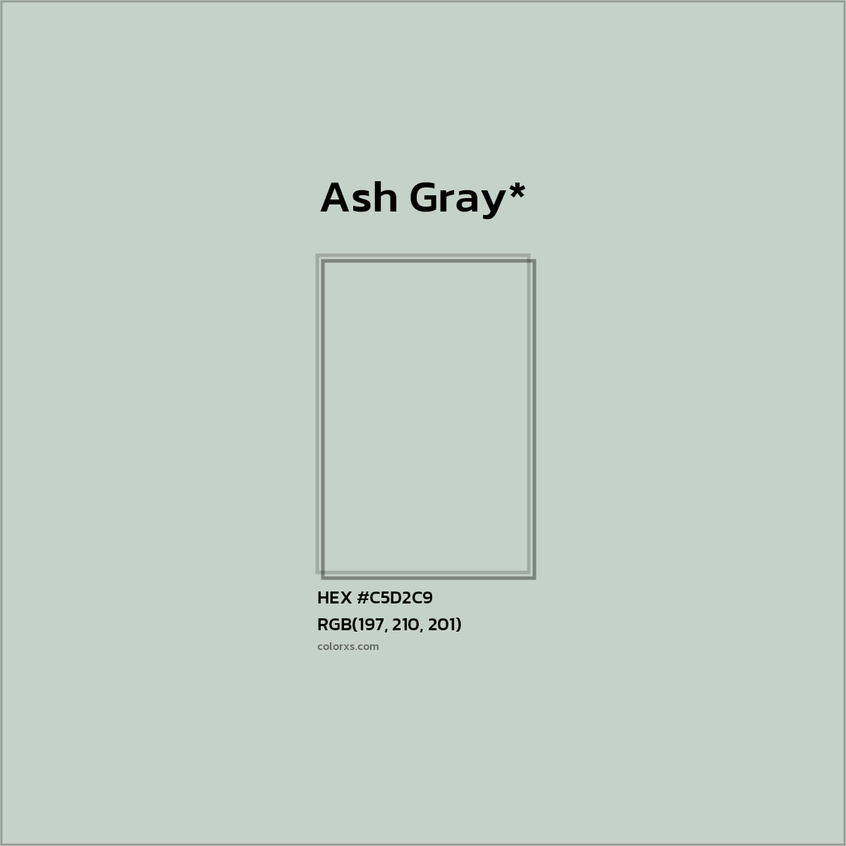 #C5D2C9 hex color. RGB, RYB, CMYK, HSL, HSV codes and color conversions. Matching color names, palettes, paints.