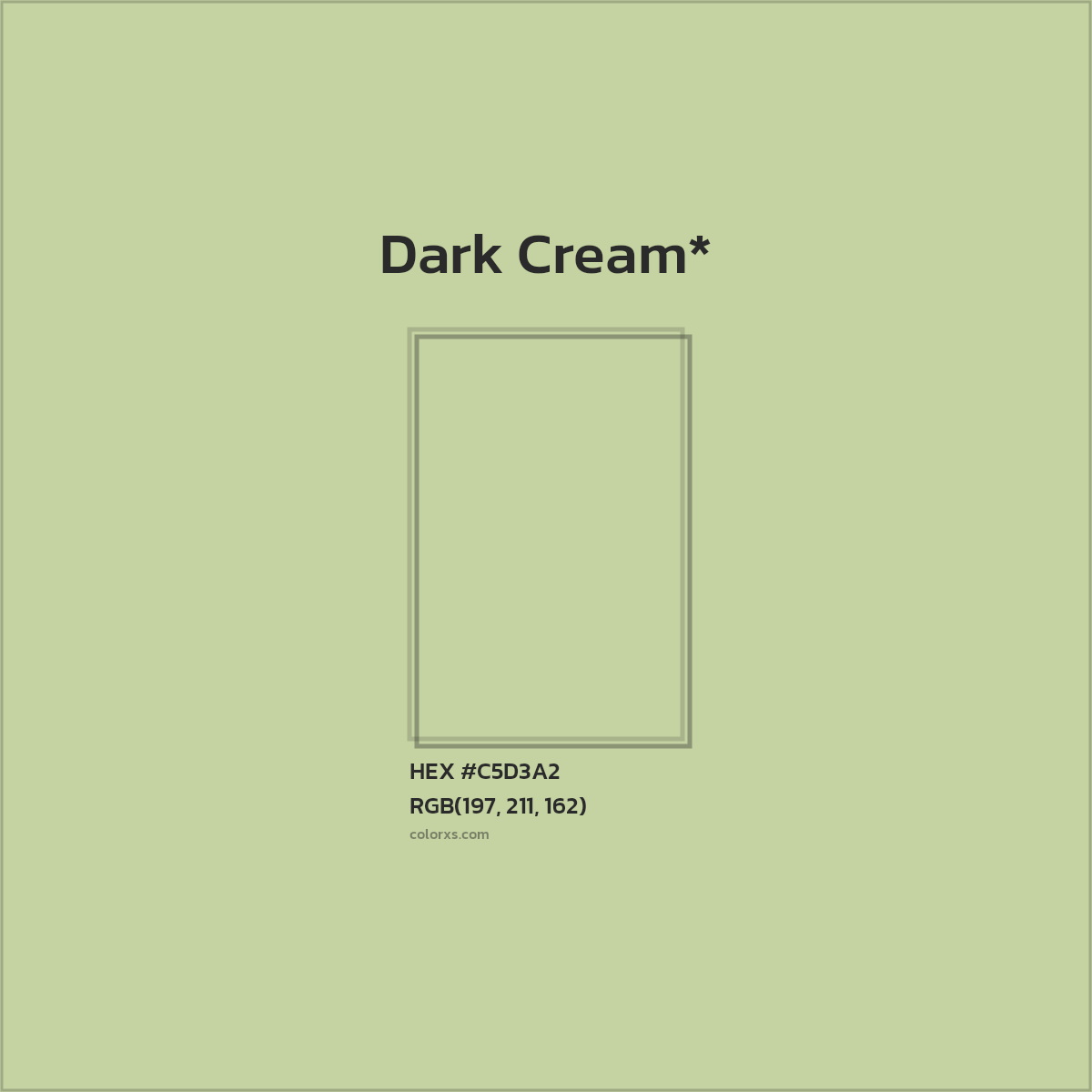 #C5D3A2 hex color. RGB, RYB, CMYK, HSL, HSV codes and color conversions. Matching color names, palettes, paints.