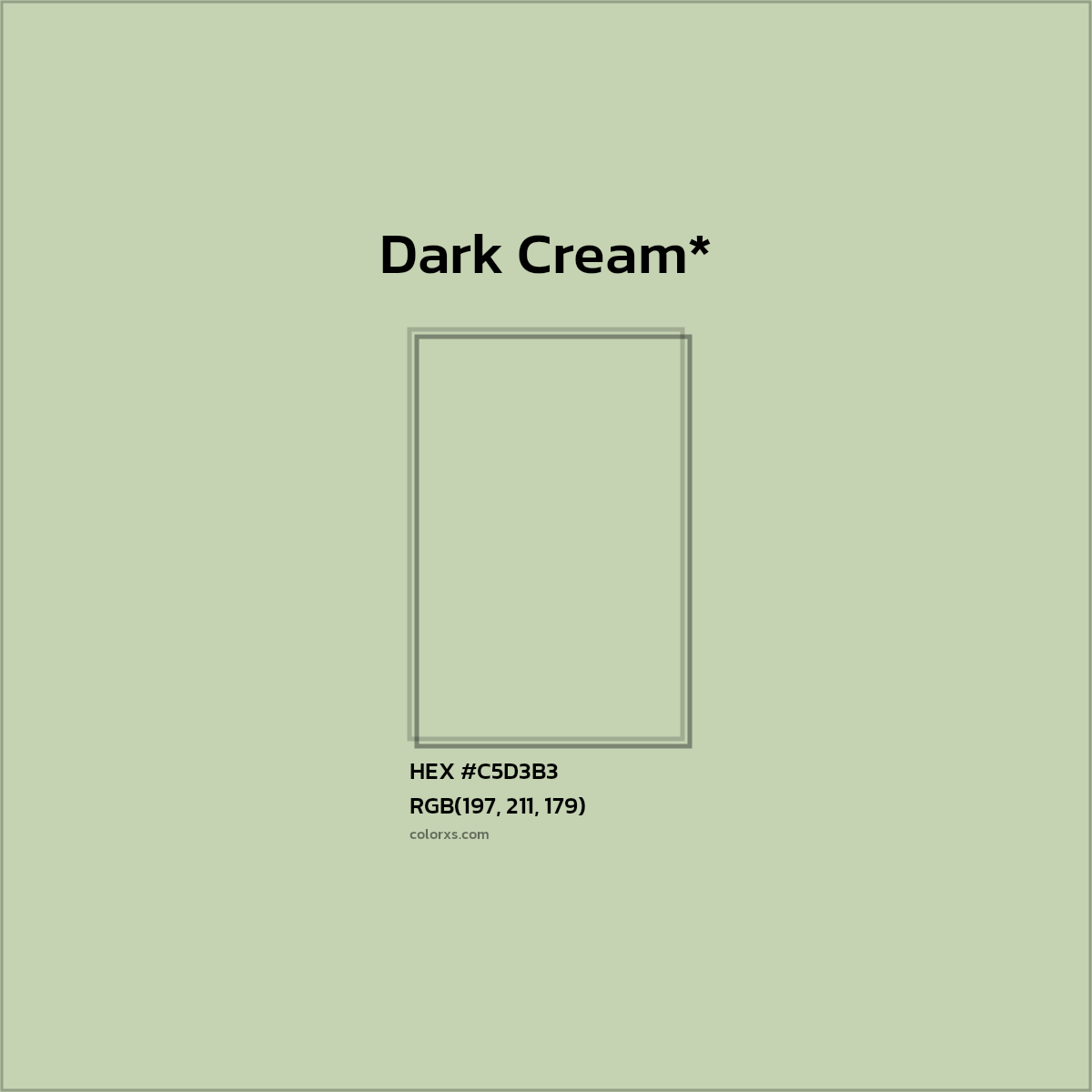 #C5D3B3 hex color. RGB, RYB, CMYK, HSL, HSV codes and color conversions. Matching color names, palettes, paints.