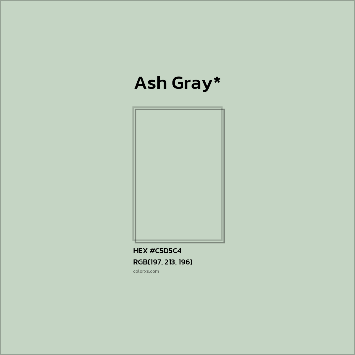 #C5D5C4 hex color. RGB, RYB, CMYK, HSL, HSV codes and color conversions. Matching color names, palettes, paints.