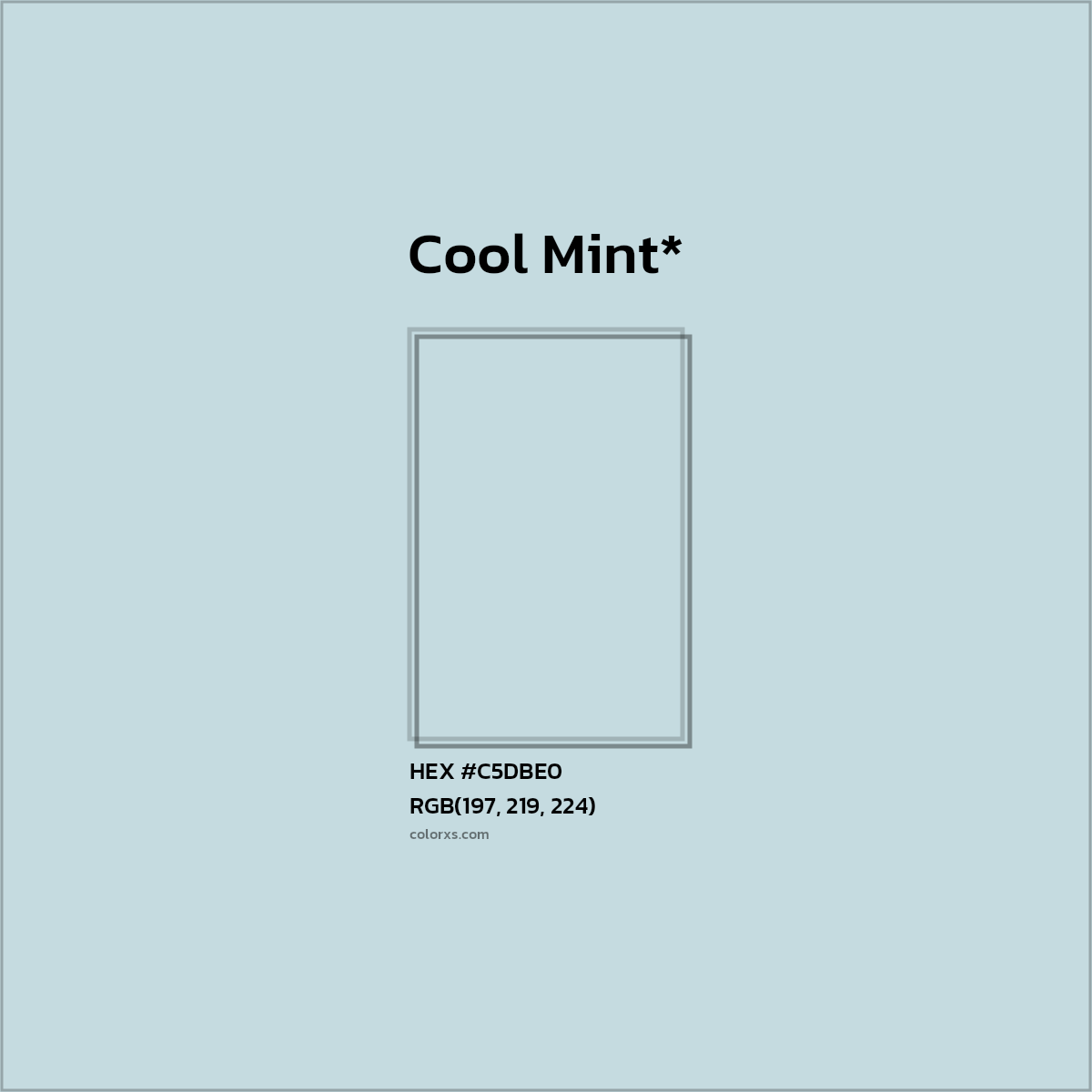 #C5DBE0 hex color. RGB, RYB, CMYK, HSL, HSV codes and color conversions. Matching color names, palettes, paints.