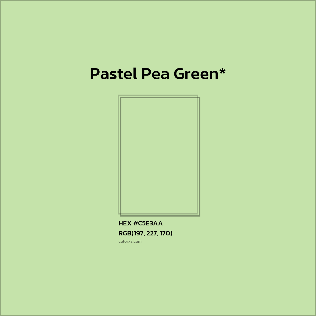 #C5E3AA hex color. RGB, RYB, CMYK, HSL, HSV codes and color conversions. Matching color names, palettes, paints.