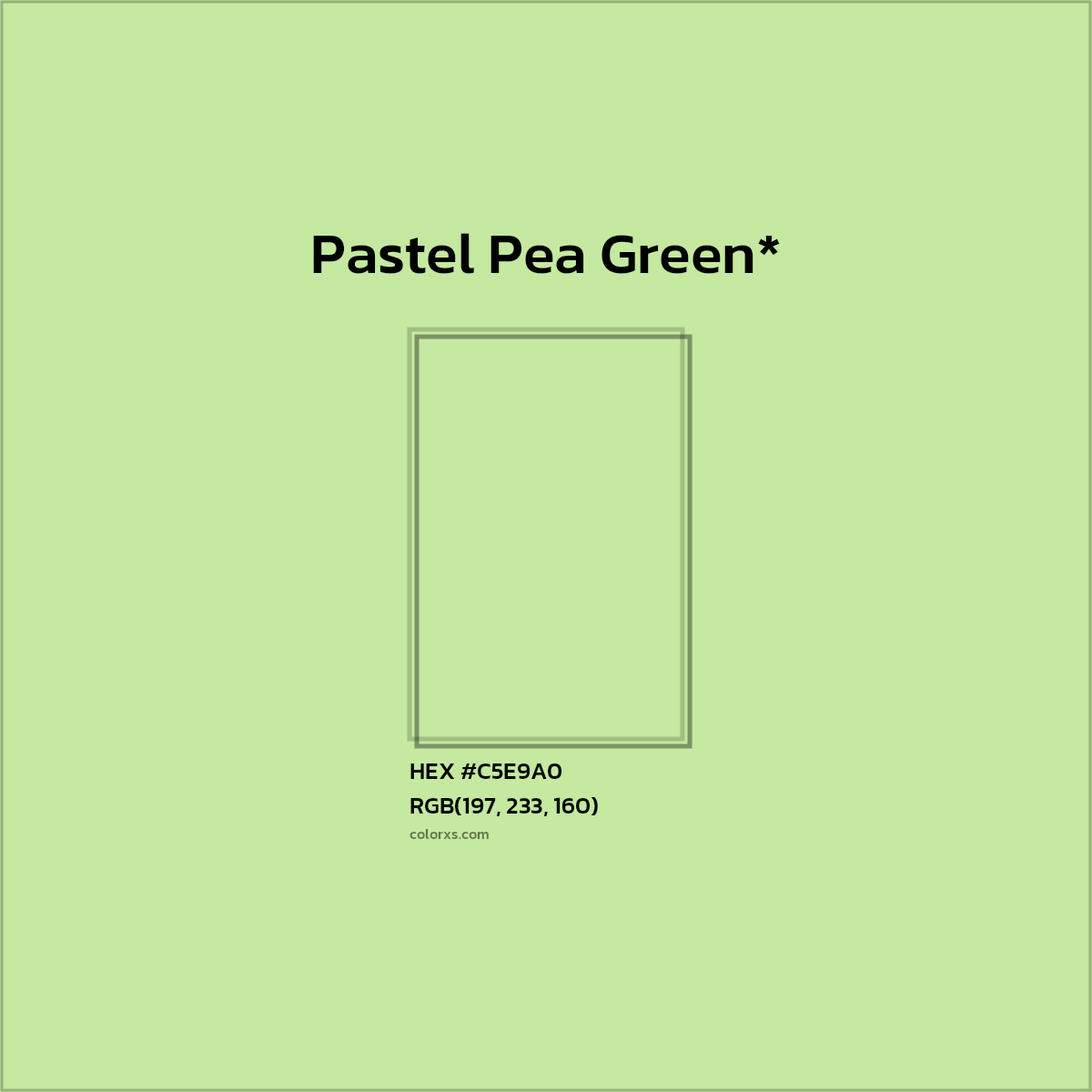#C5E9A0 hex color. RGB, RYB, CMYK, HSL, HSV codes and color conversions. Matching color names, palettes, paints.