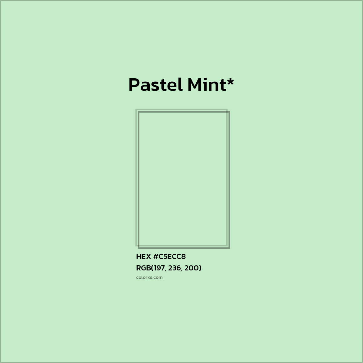 #C5ECC8 hex color. RGB, RYB, CMYK, HSL, HSV codes and color conversions. Matching color names, palettes, paints.