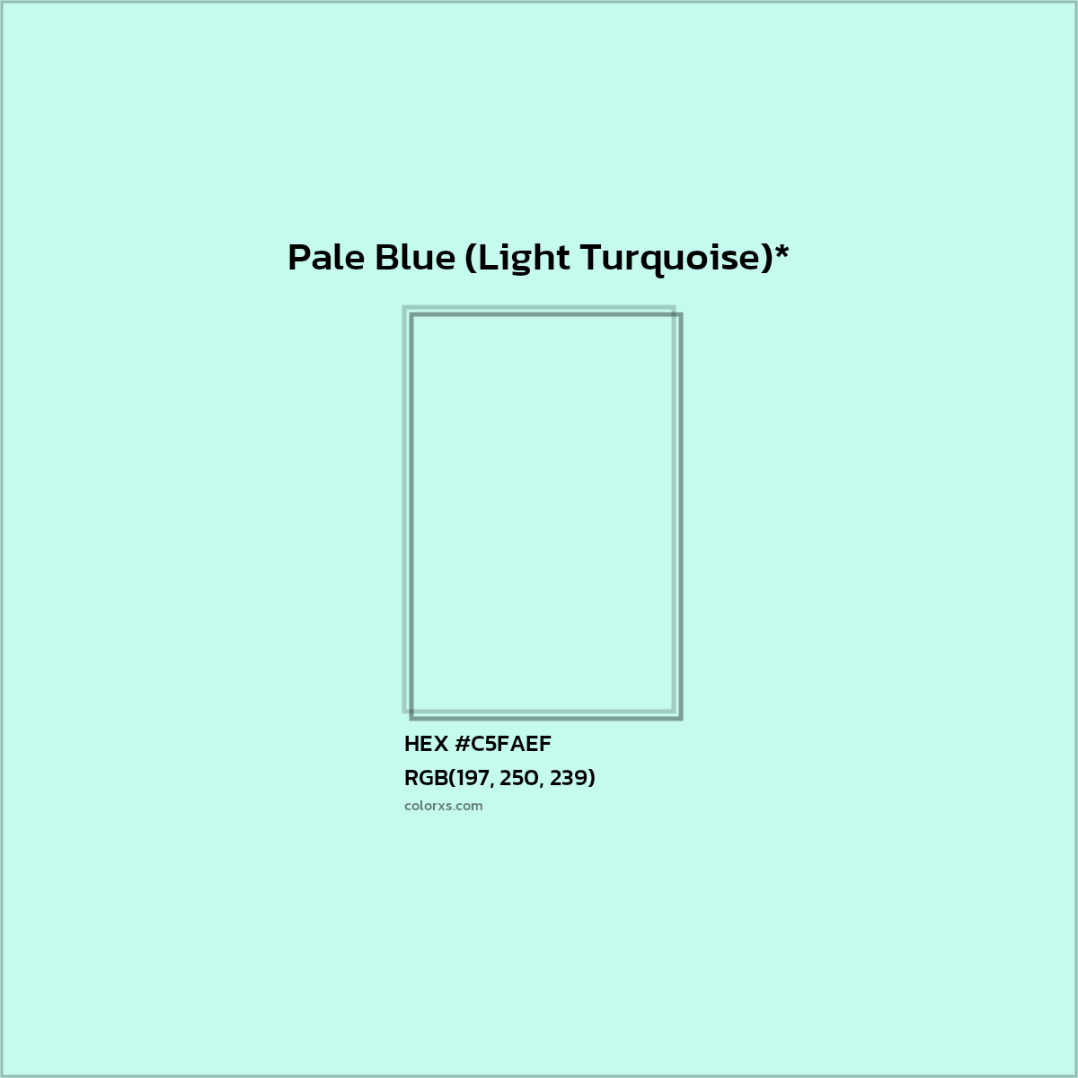 #C5FAEF hex color. RGB, RYB, CMYK, HSL, HSV codes and color conversions. Matching color names, palettes, paints.
