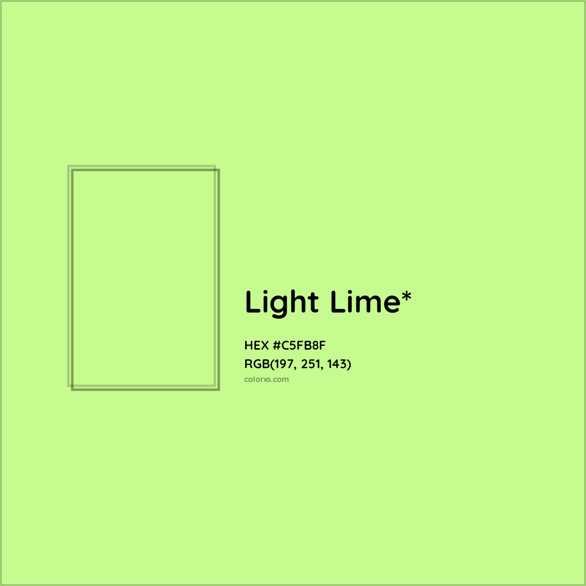 #C5FB8F hex color. RGB, RYB, CMYK, HSL, HSV codes and color conversions. Matching color names, palettes, paints.