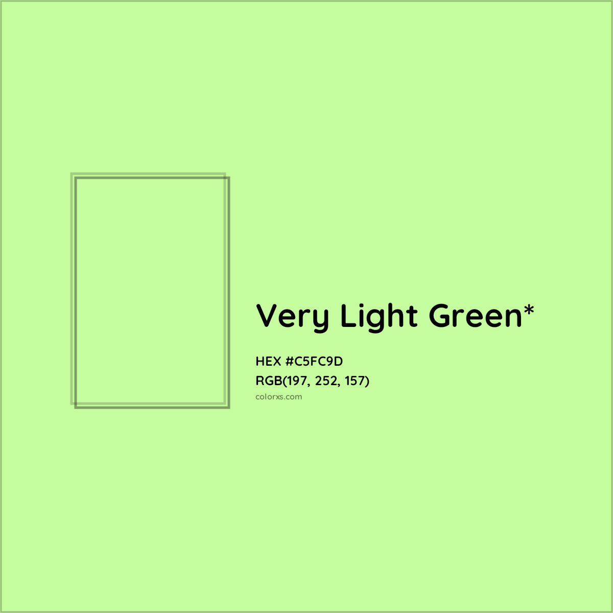 #C5FC9D hex color. RGB, RYB, CMYK, HSL, HSV codes and color conversions. Matching color names, palettes, paints.