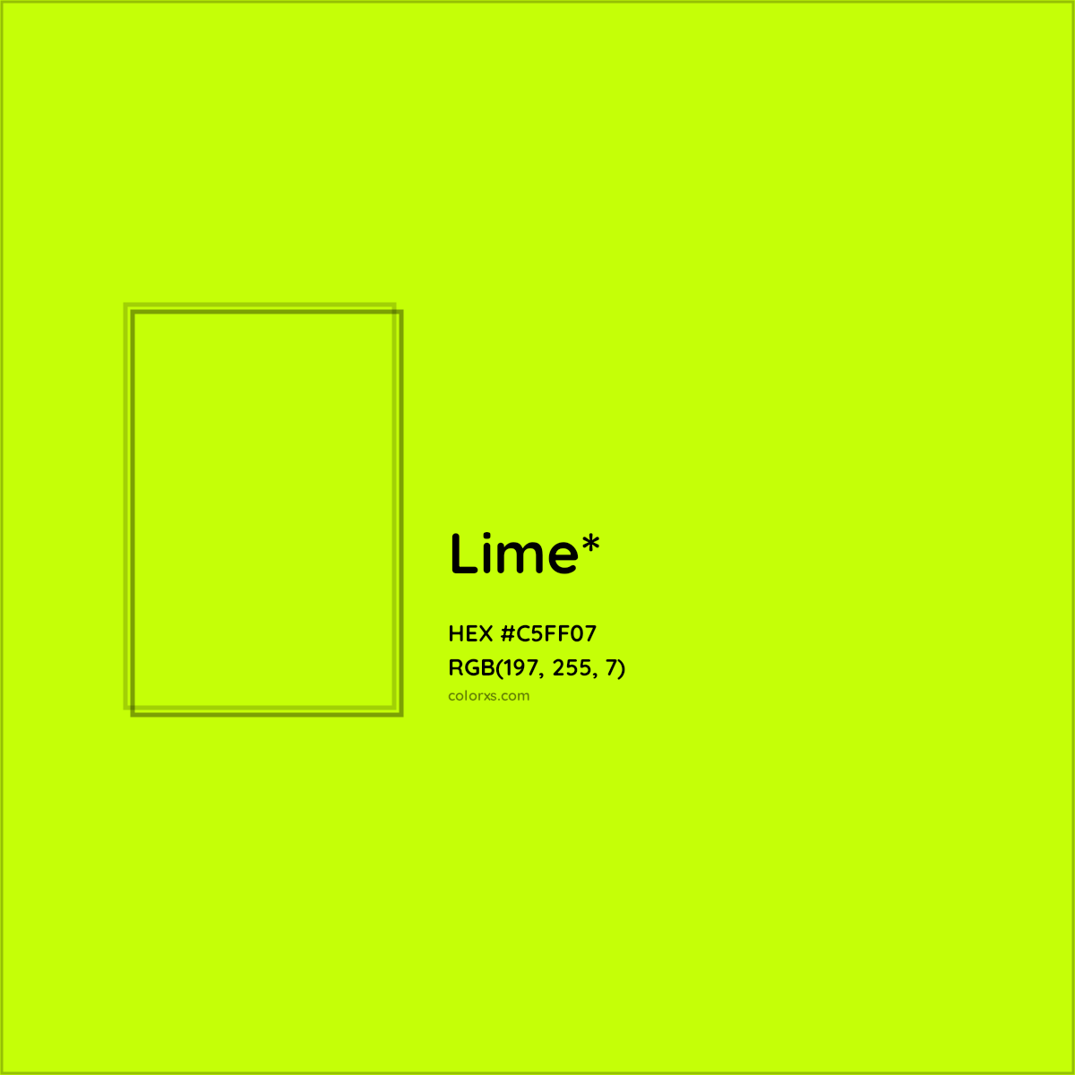 #C5FF07 hex color. RGB, RYB, CMYK, HSL, HSV codes and color conversions. Matching color names, palettes, paints.
