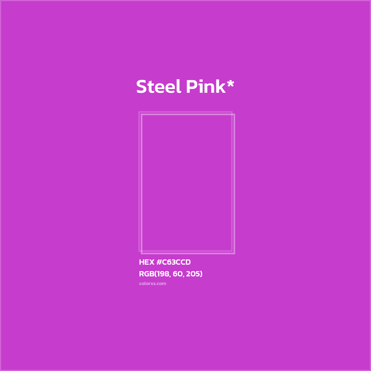 #C63CCD hex color. RGB, RYB, CMYK, HSL, HSV codes and color conversions. Matching color names, palettes, paints.