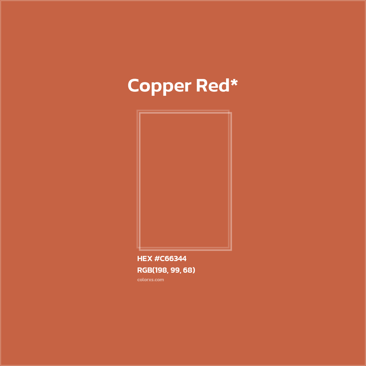 #C66344 hex color. RGB, RYB, CMYK, HSL, HSV codes and color conversions. Matching color names, palettes, paints.