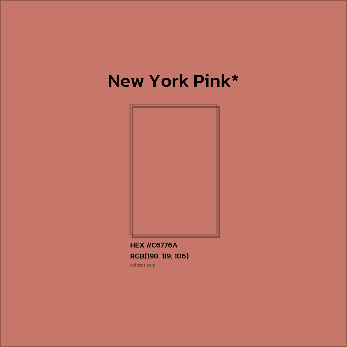 #C6776A hex color. RGB, RYB, CMYK, HSL, HSV codes and color conversions. Matching color names, palettes, paints.