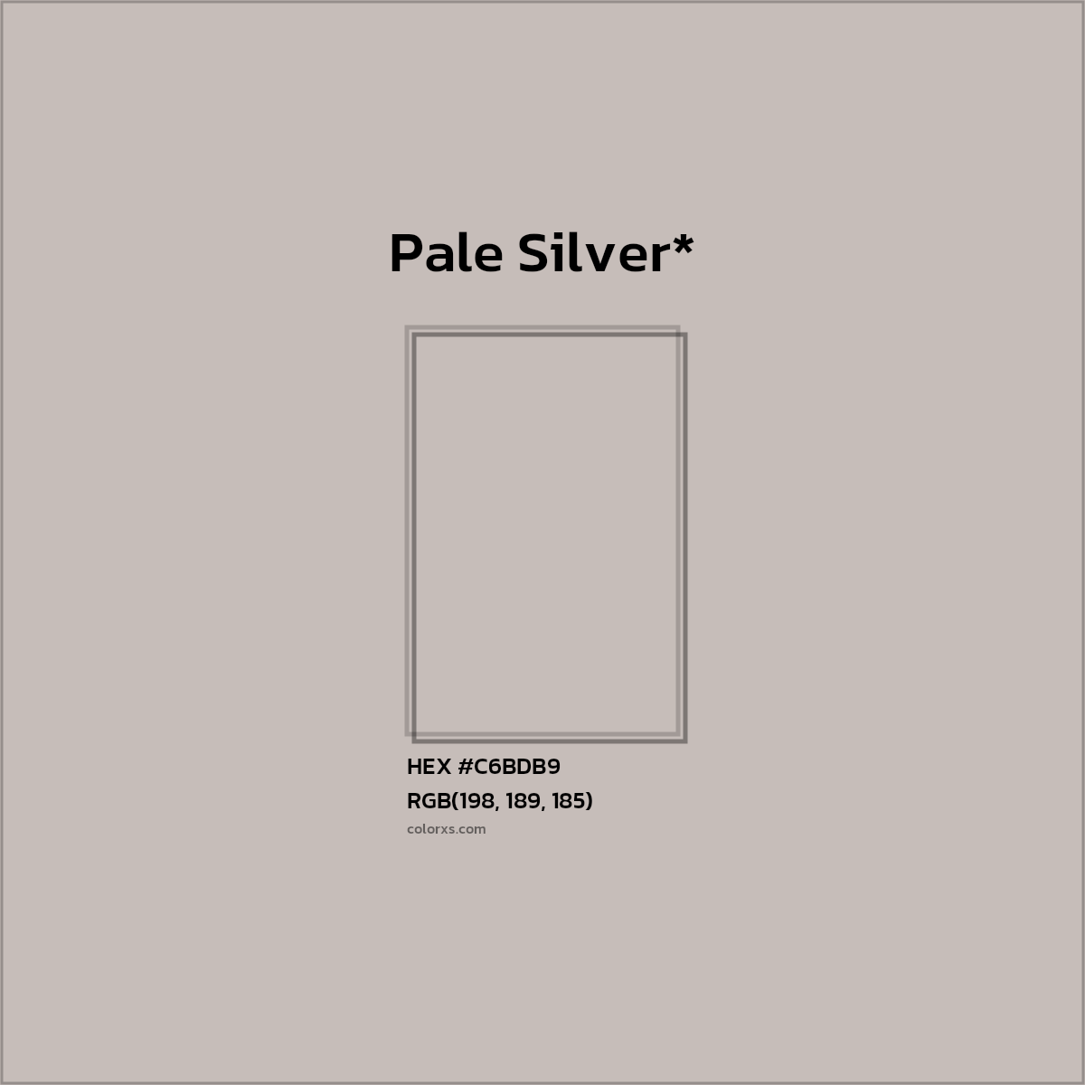 #C6BDB9 hex color. RGB, RYB, CMYK, HSL, HSV codes and color conversions. Matching color names, palettes, paints.