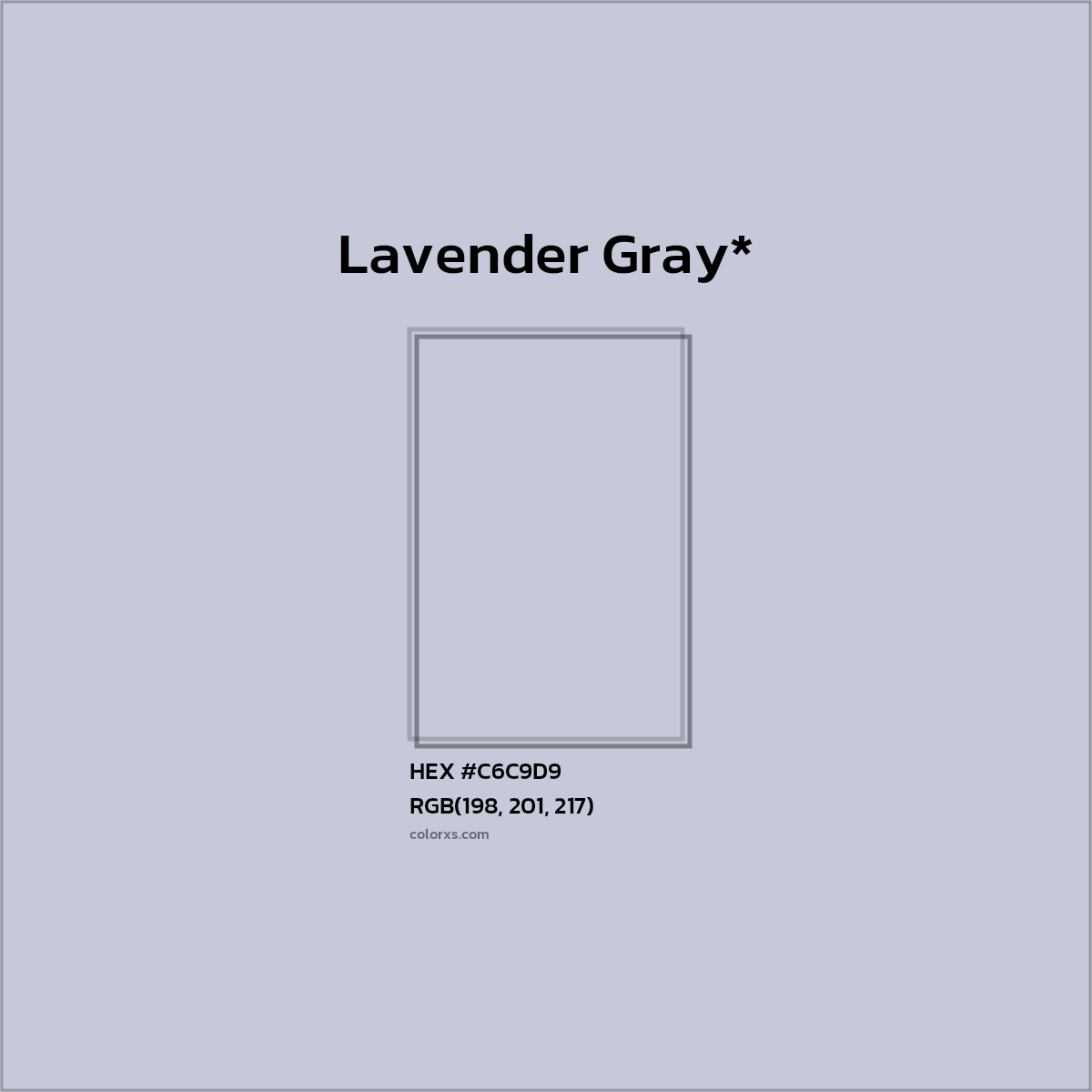 #C6C9D9 hex color. RGB, RYB, CMYK, HSL, HSV codes and color conversions. Matching color names, palettes, paints.