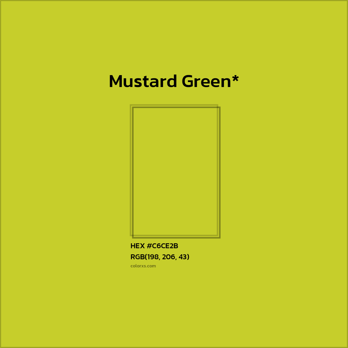 #C6CE2B hex color. RGB, RYB, CMYK, HSL, HSV codes and color conversions. Matching color names, palettes, paints.