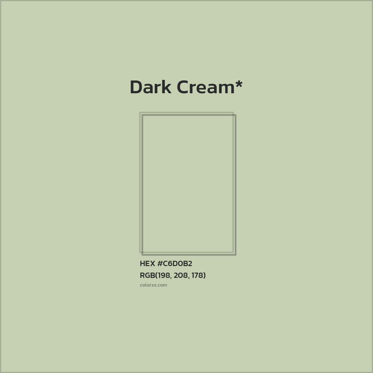 #C6D0B2 hex color. RGB, RYB, CMYK, HSL, HSV codes and color conversions. Matching color names, palettes, paints.