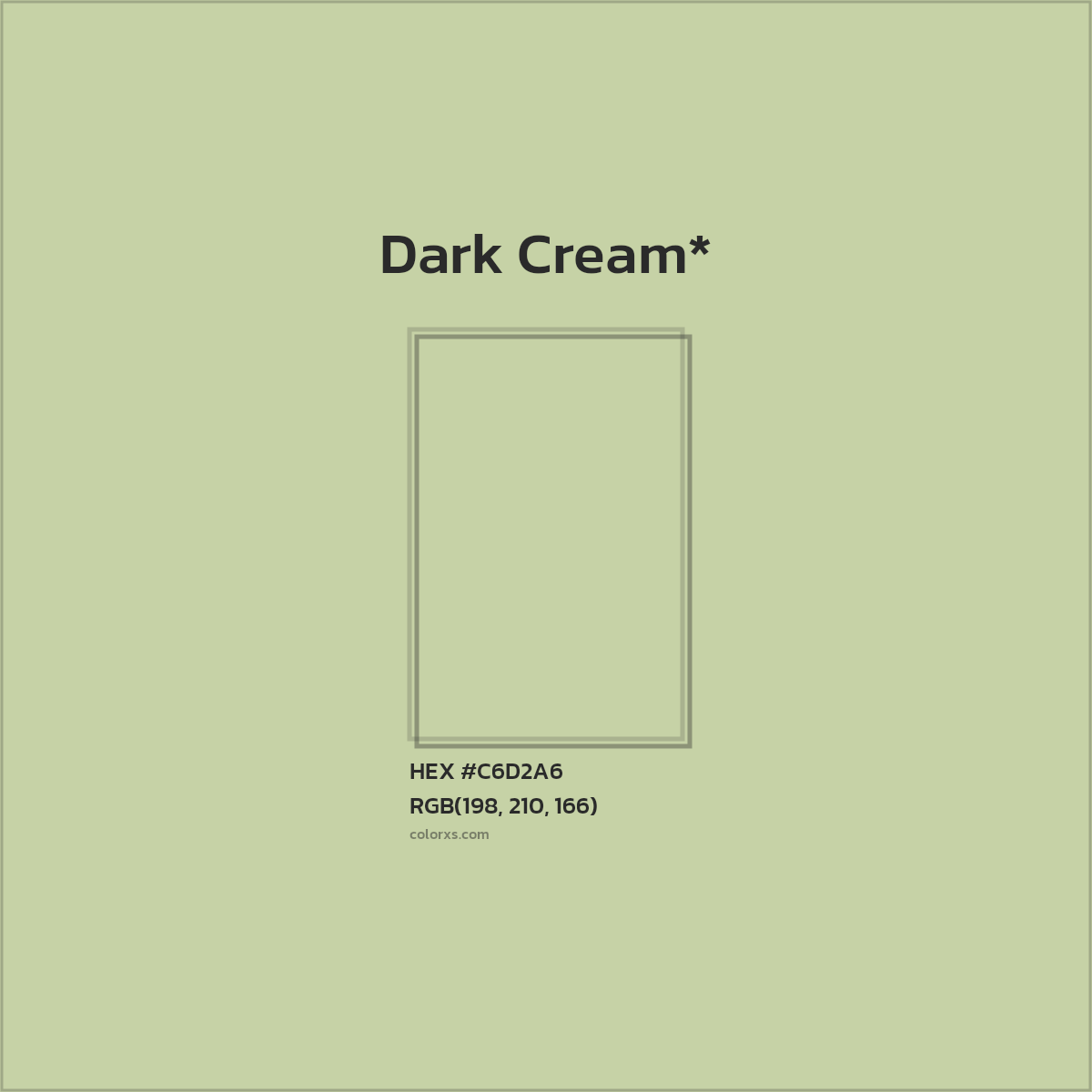 #C6D2A6 hex color. RGB, RYB, CMYK, HSL, HSV codes and color conversions. Matching color names, palettes, paints.
