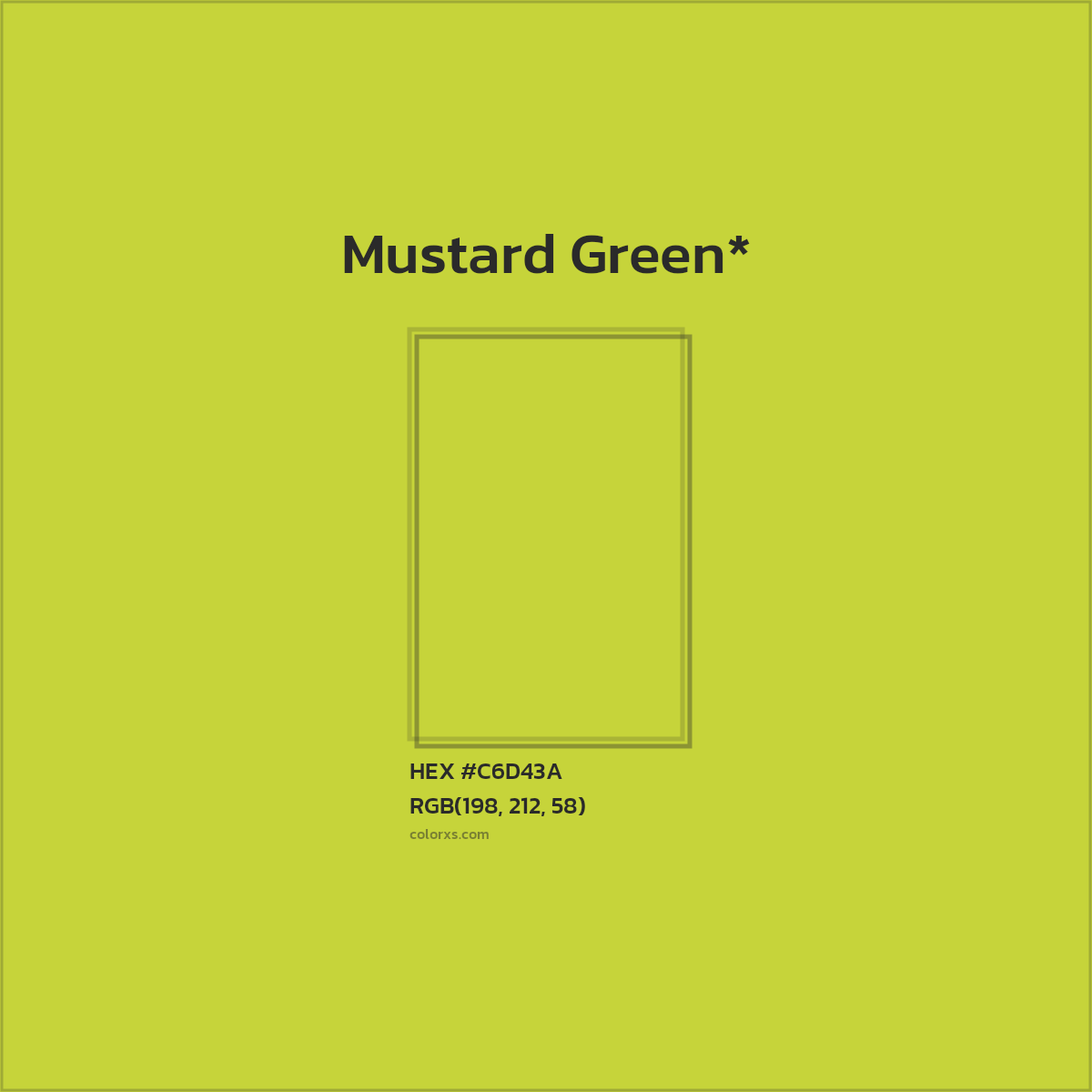 #C6D43A hex color. RGB, RYB, CMYK, HSL, HSV codes and color conversions. Matching color names, palettes, paints.