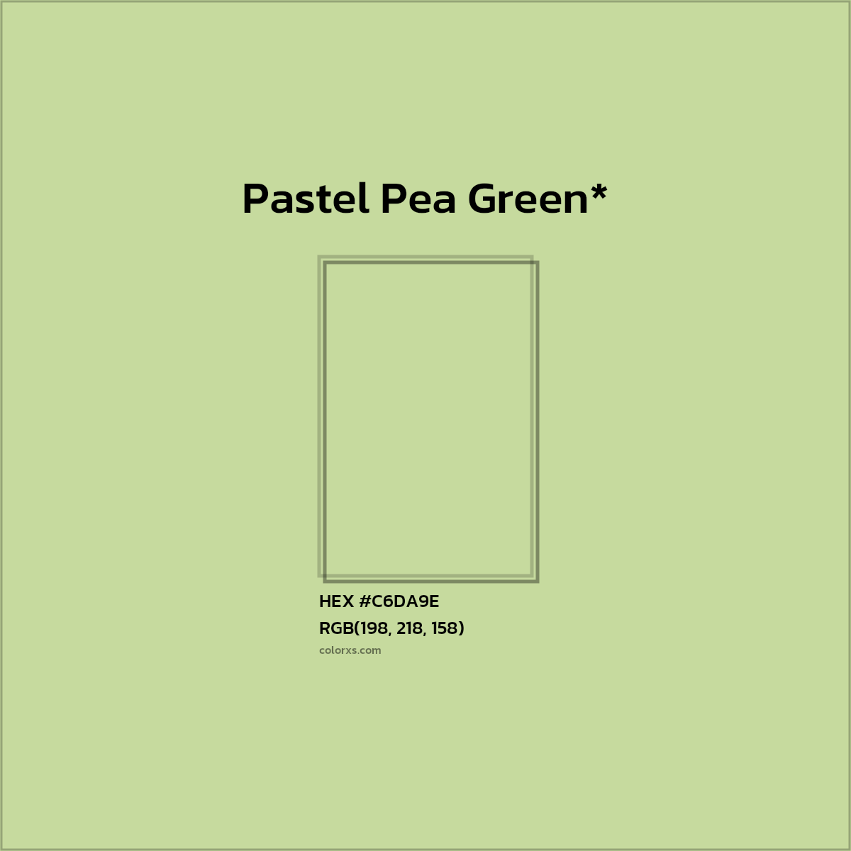 #C6DA9E hex color. RGB, RYB, CMYK, HSL, HSV codes and color conversions. Matching color names, palettes, paints.