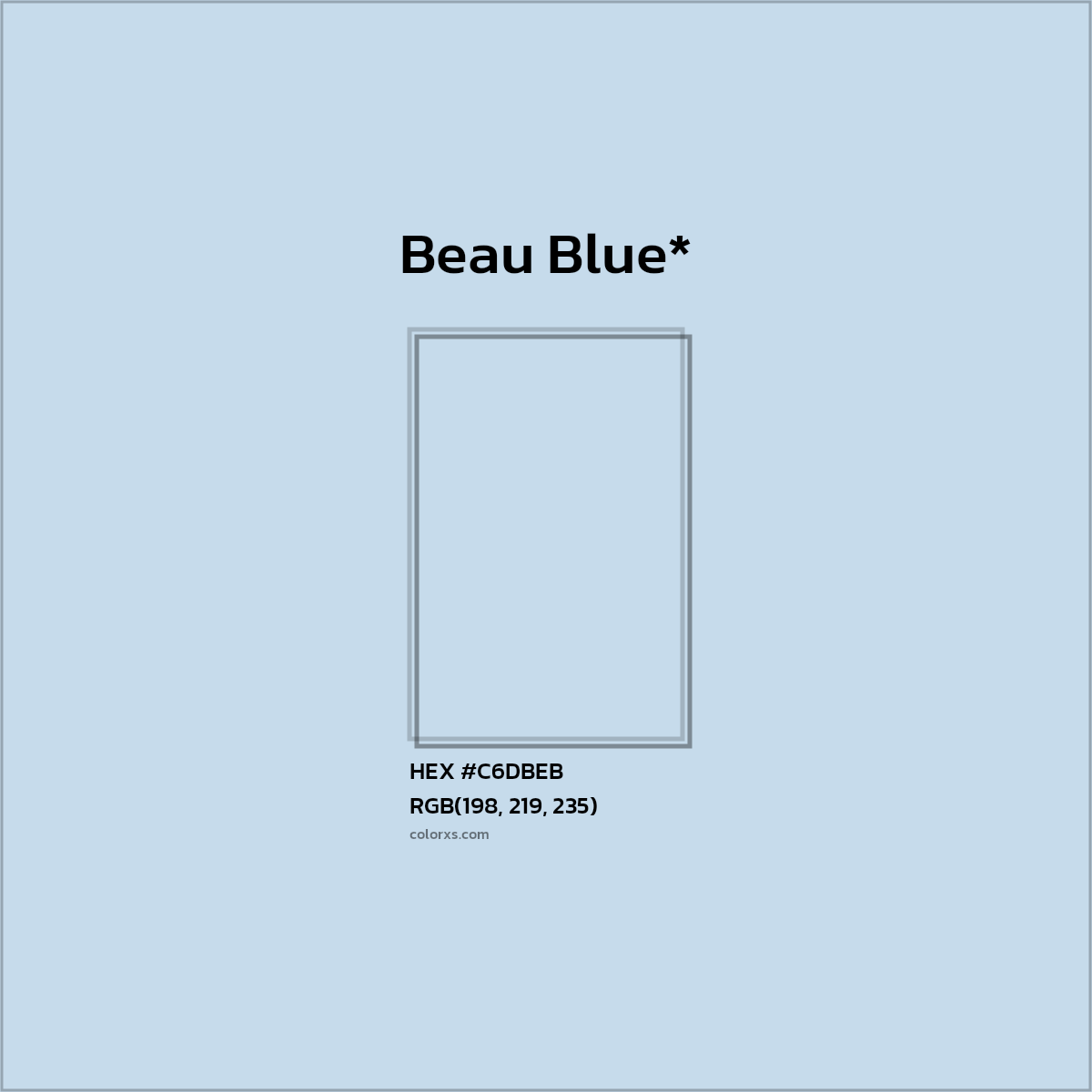 #C6DBEB hex color. RGB, RYB, CMYK, HSL, HSV codes and color conversions. Matching color names, palettes, paints.