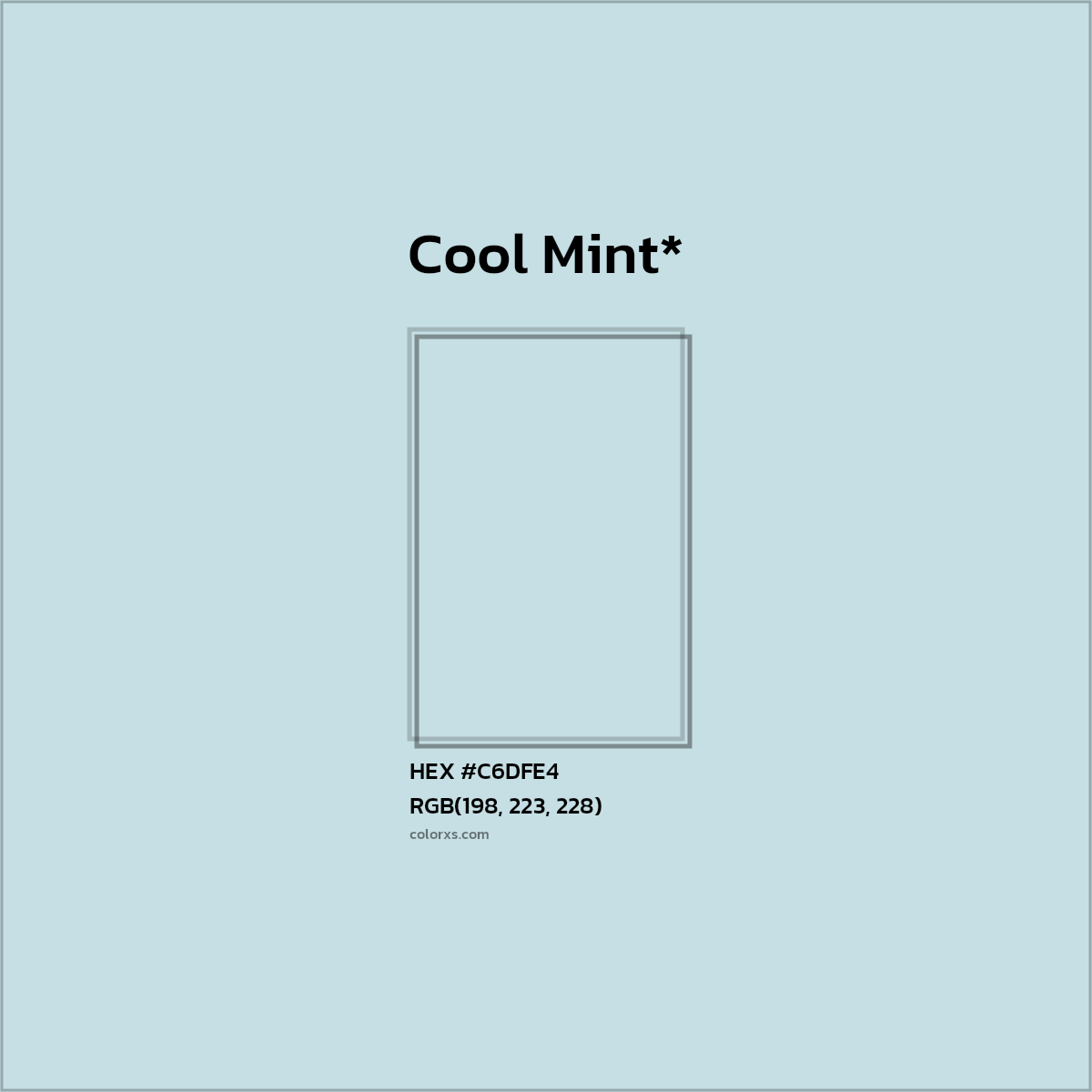 #C6DFE4 hex color. RGB, RYB, CMYK, HSL, HSV codes and color conversions. Matching color names, palettes, paints.