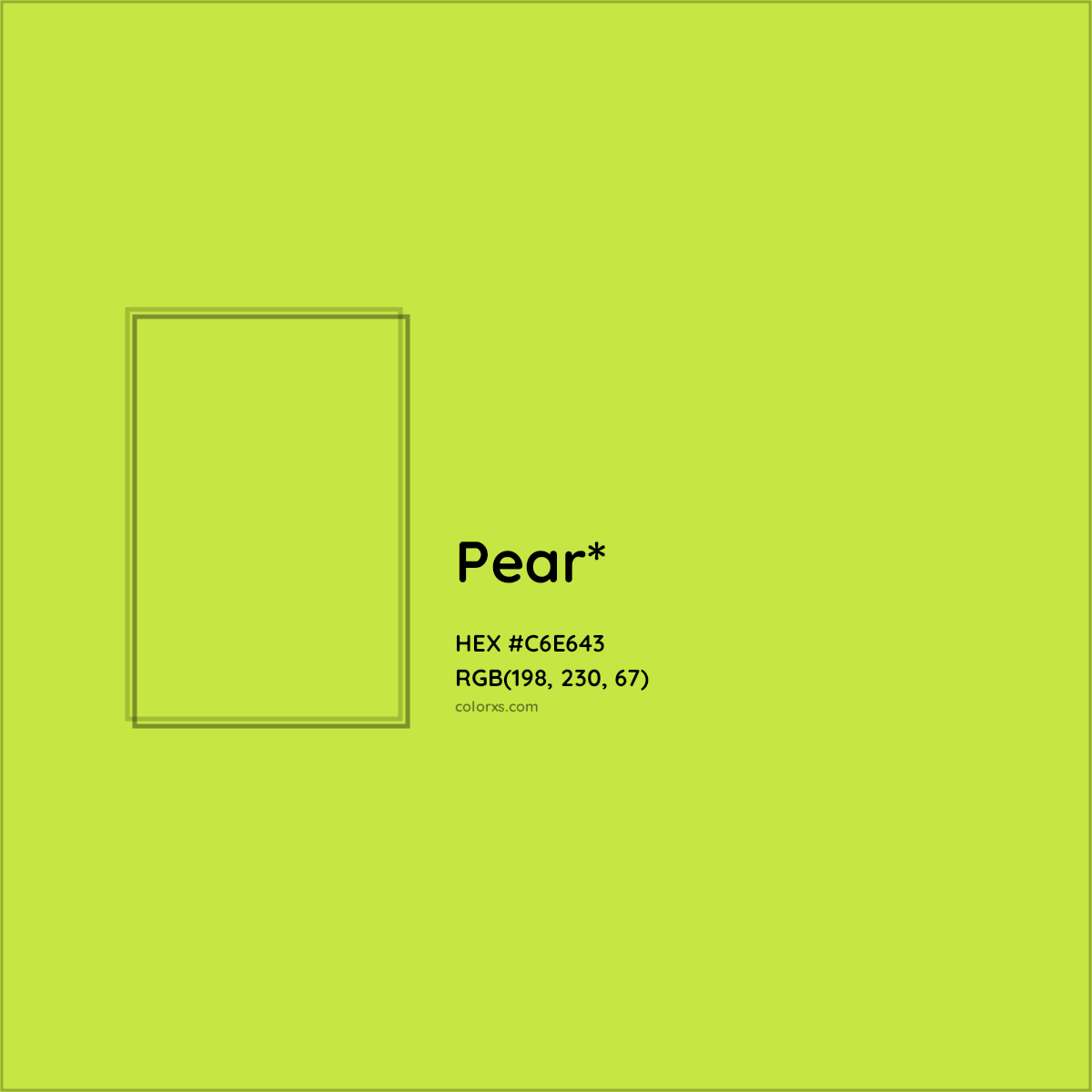 #C6E643 hex color. RGB, RYB, CMYK, HSL, HSV codes and color conversions. Matching color names, palettes, paints.