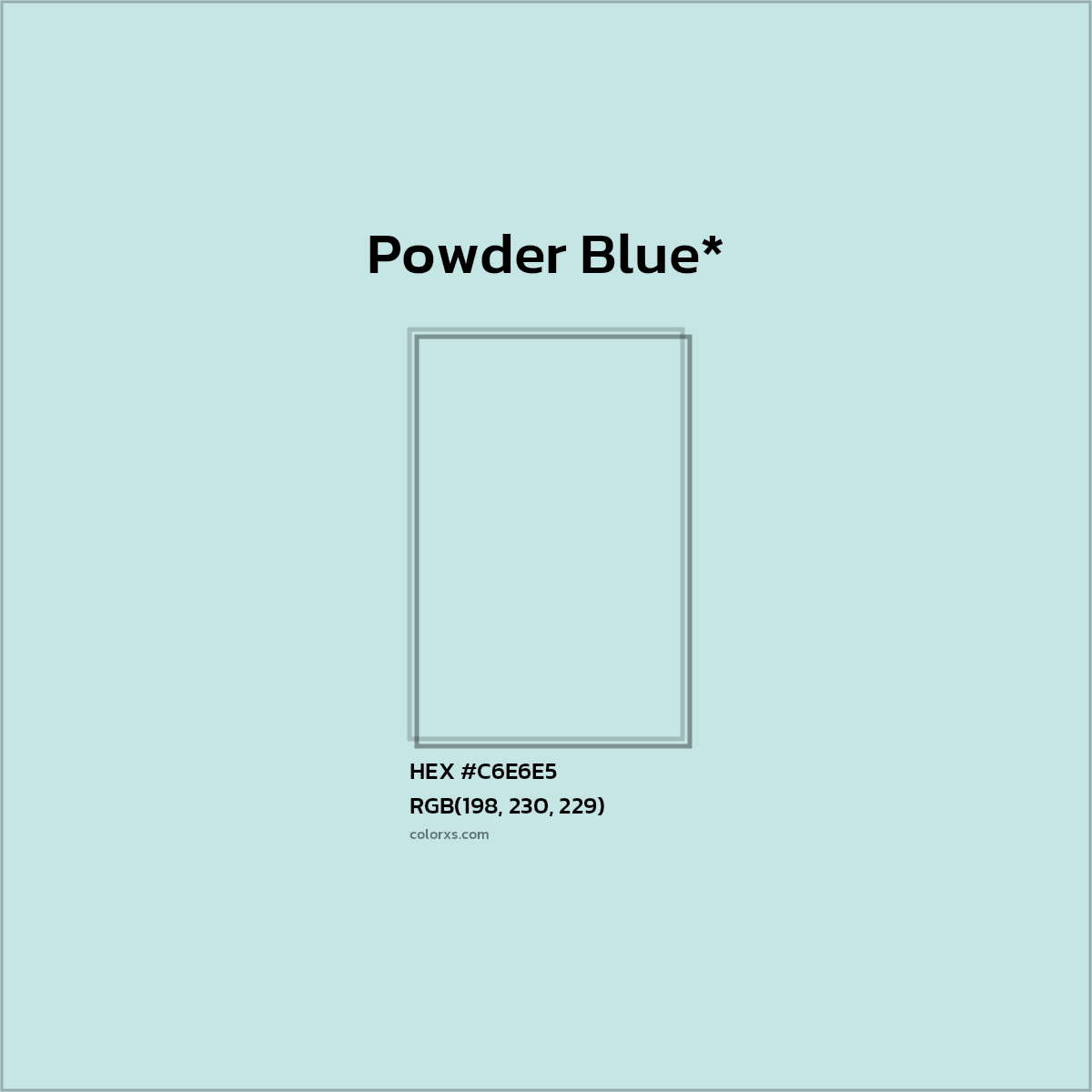 #C6E6E5 hex color. RGB, RYB, CMYK, HSL, HSV codes and color conversions. Matching color names, palettes, paints.
