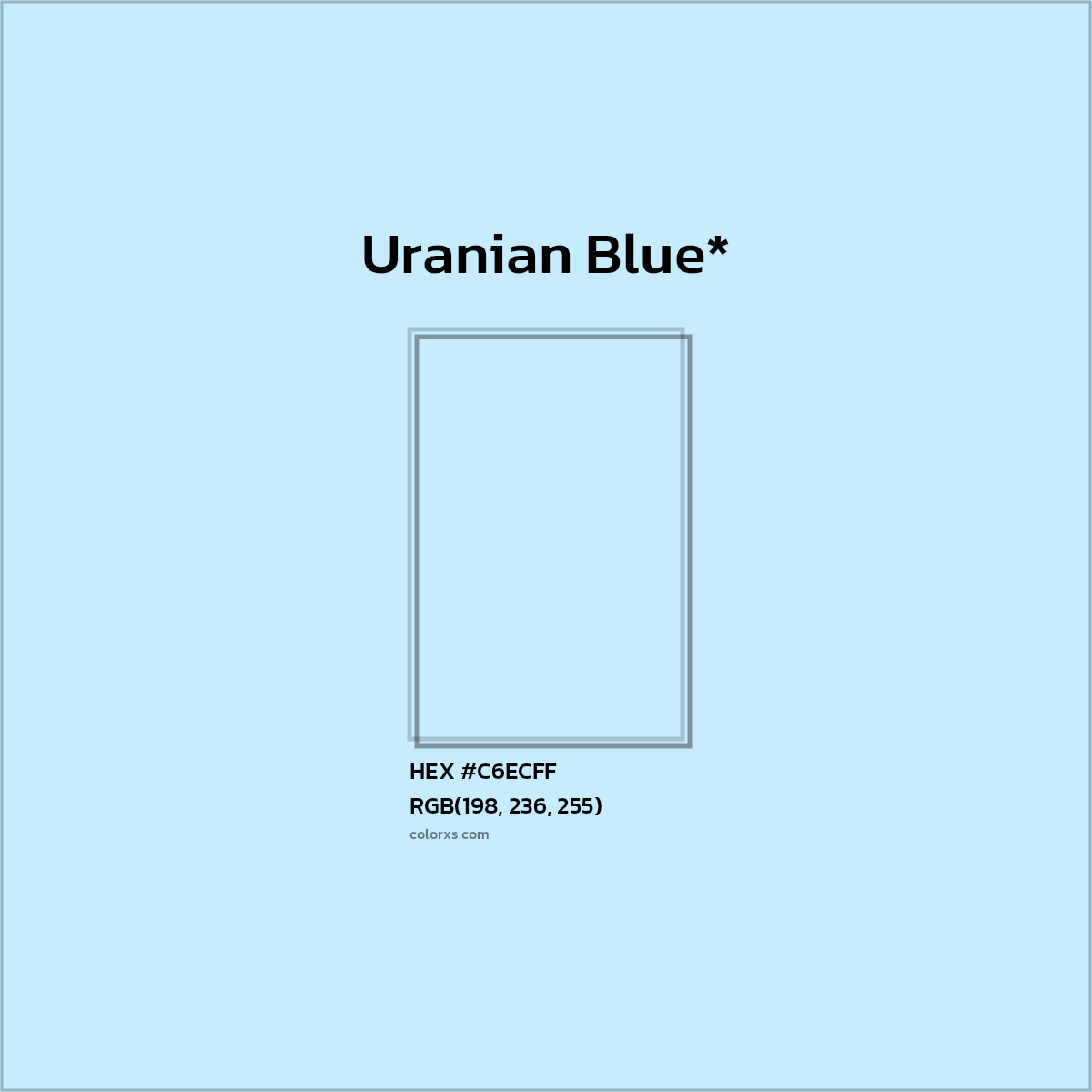 #C6ECFF hex color. RGB, RYB, CMYK, HSL, HSV codes and color conversions. Matching color names, palettes, paints.