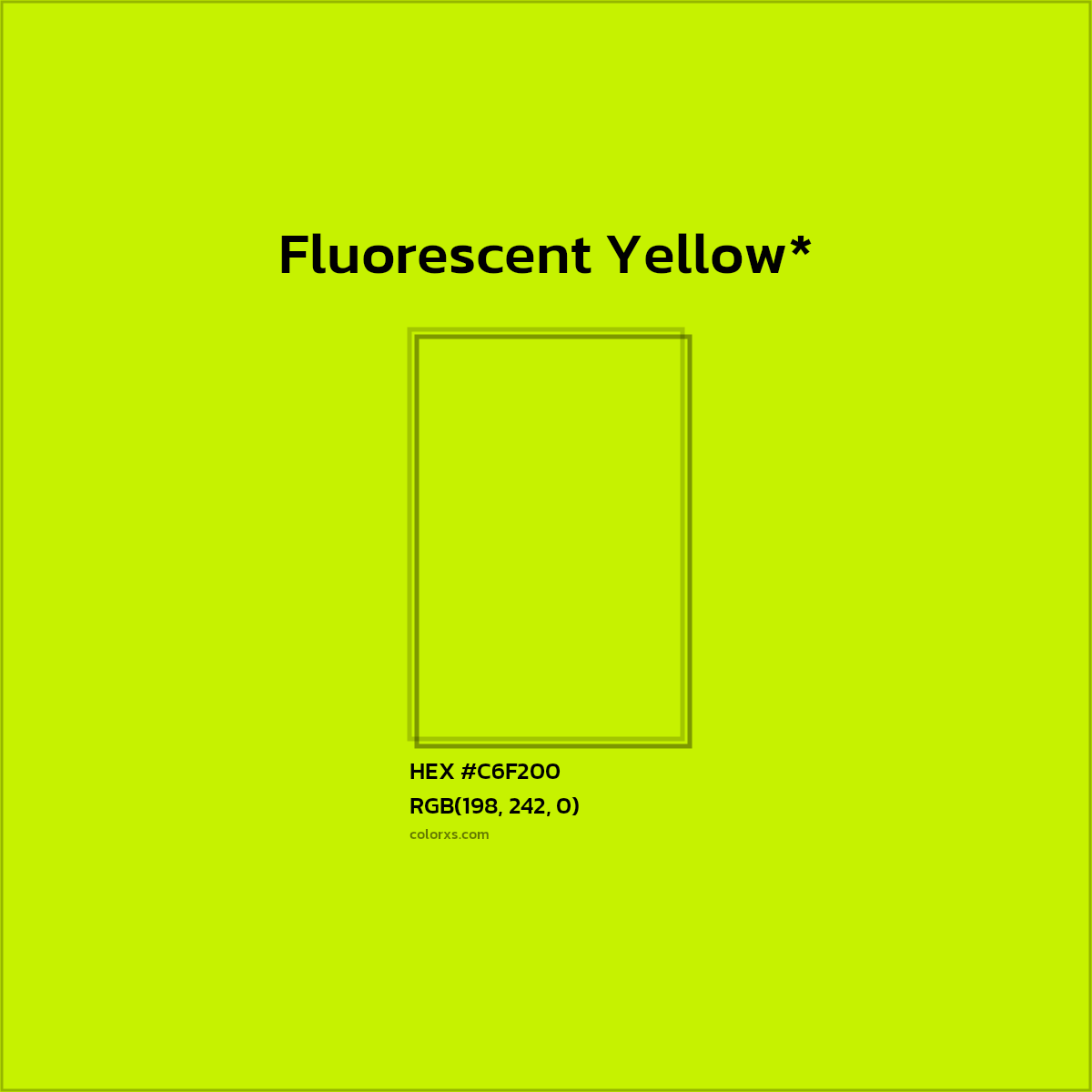 #C6F200 hex color. RGB, RYB, CMYK, HSL, HSV codes and color conversions. Matching color names, palettes, paints.