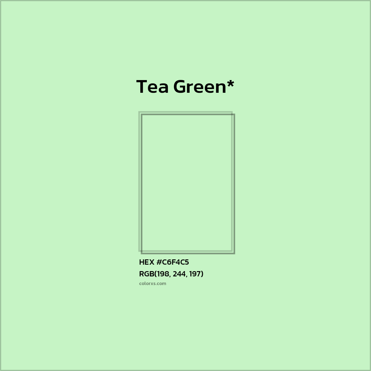 #C6F4C5 hex color. RGB, RYB, CMYK, HSL, HSV codes and color conversions. Matching color names, palettes, paints.