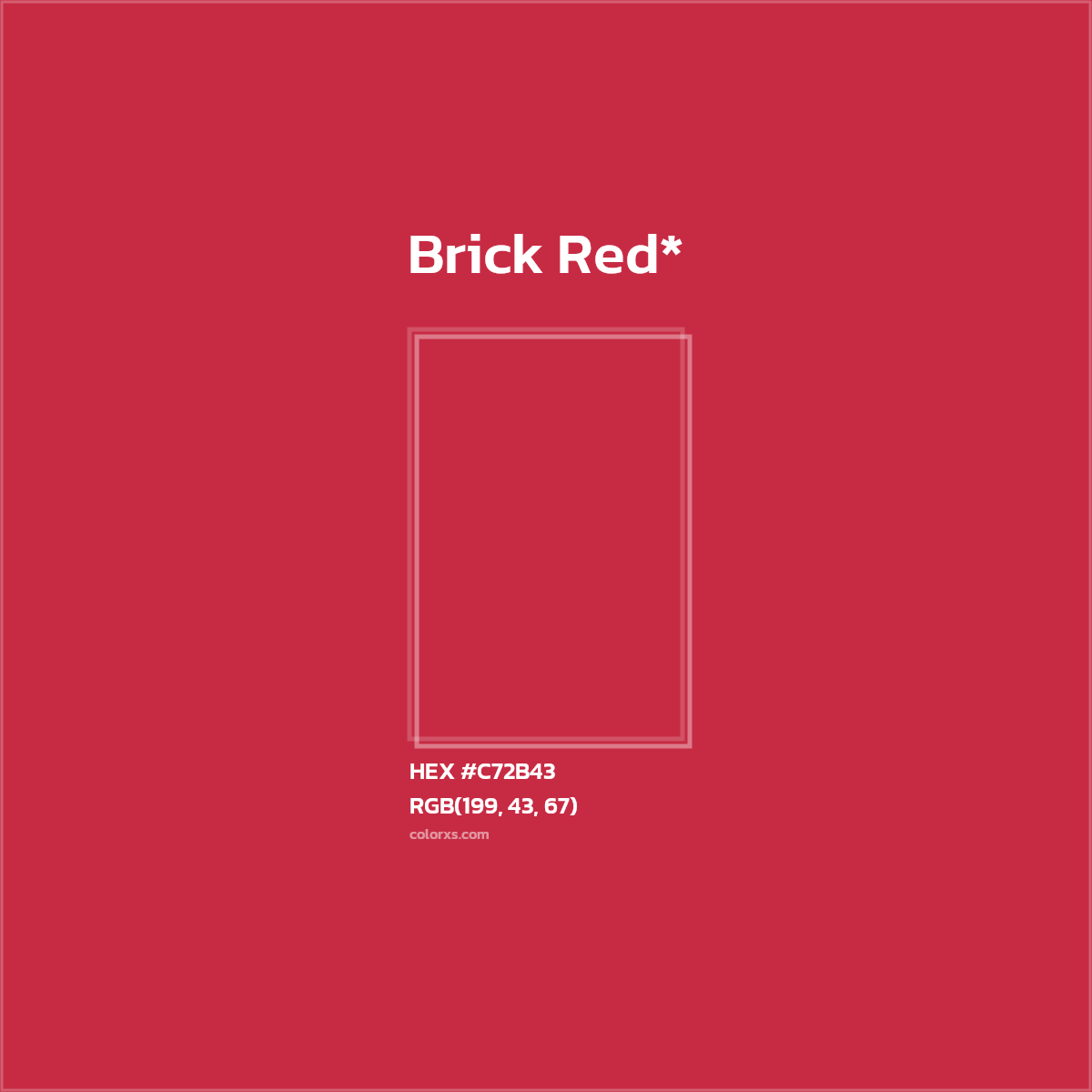 #C72B43 hex color. RGB, RYB, CMYK, HSL, HSV codes and color conversions. Matching color names, palettes, paints.