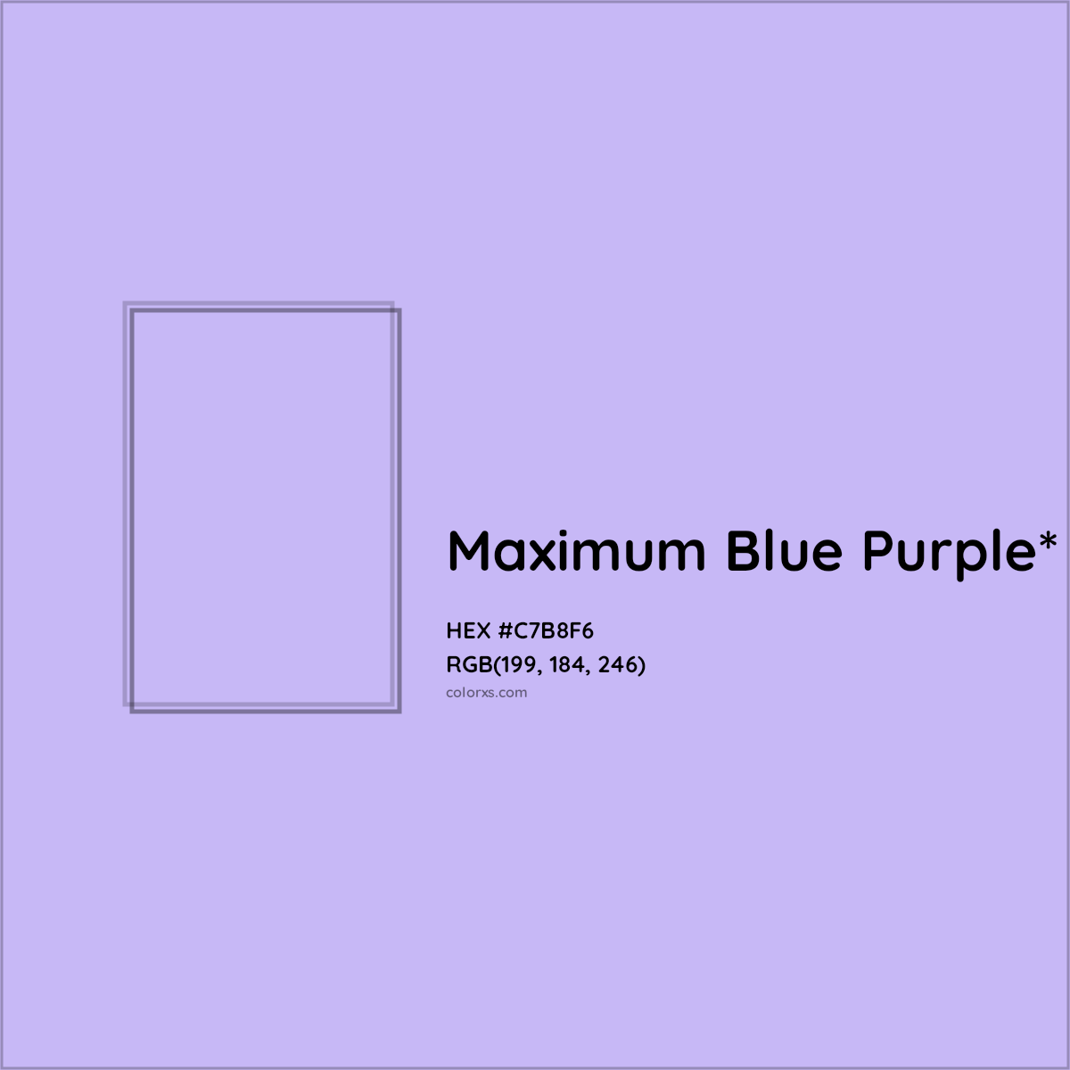 #C7B8F6 hex color. RGB, RYB, CMYK, HSL, HSV codes and color conversions. Matching color names, palettes, paints.