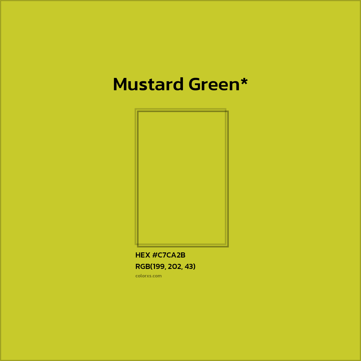 #C7CA2B hex color. RGB, RYB, CMYK, HSL, HSV codes and color conversions. Matching color names, palettes, paints.